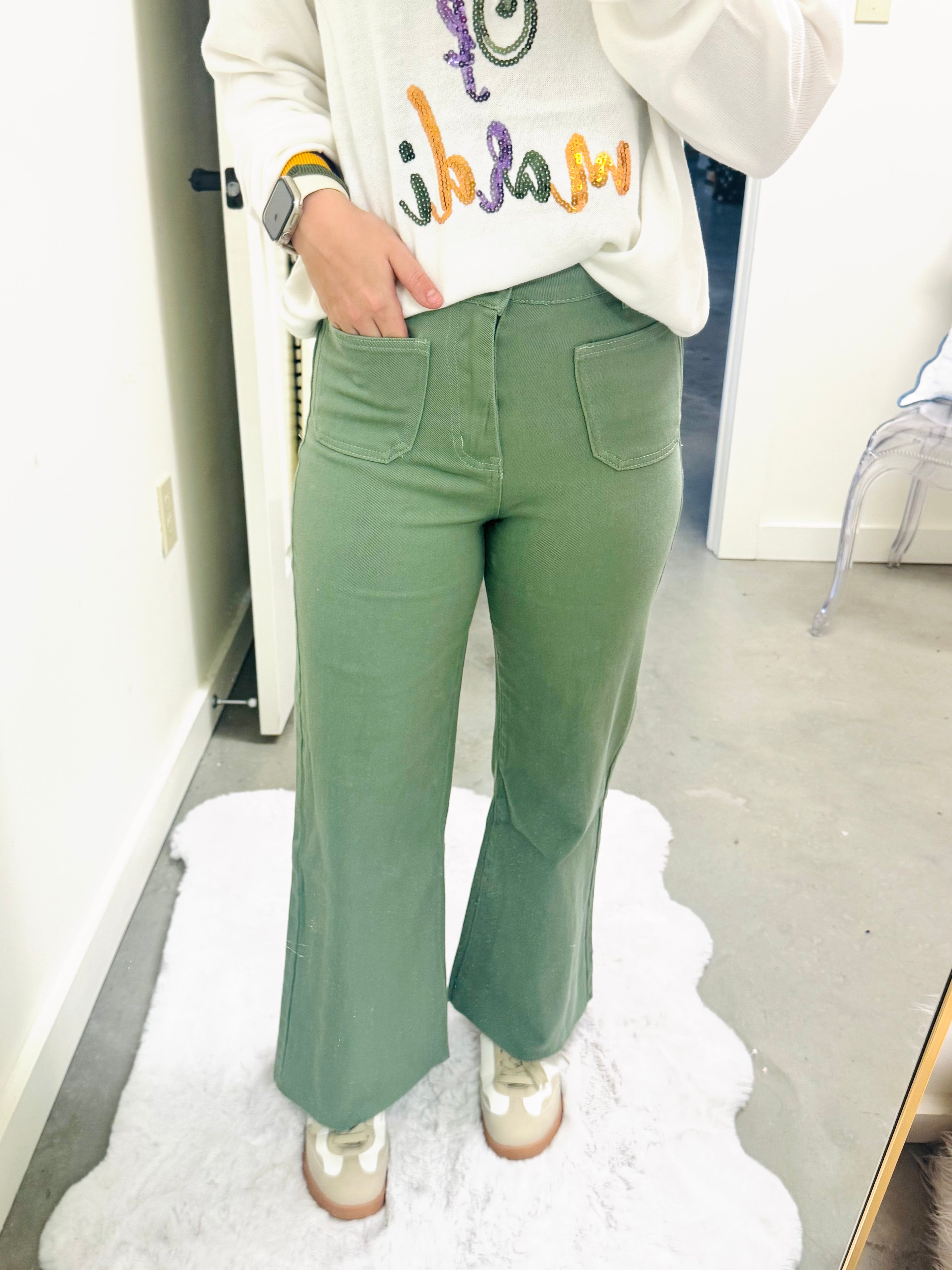 Sage Green Wide Leg Pants