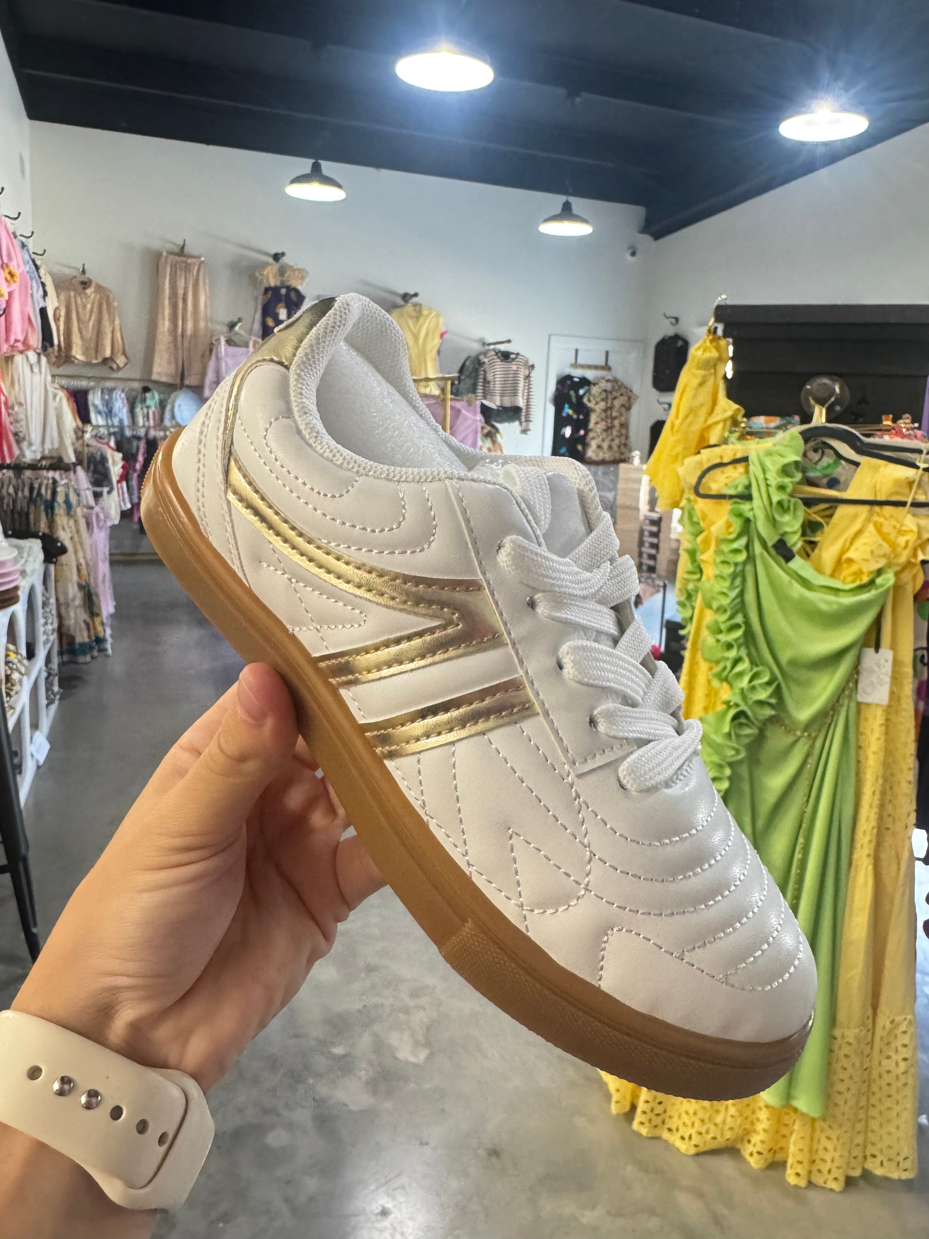 Kid White and Gold Sneaker