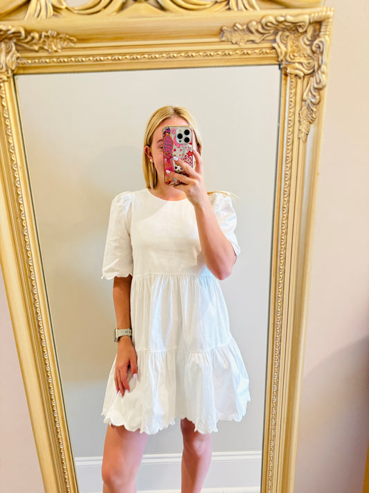 Scalloped White Dress