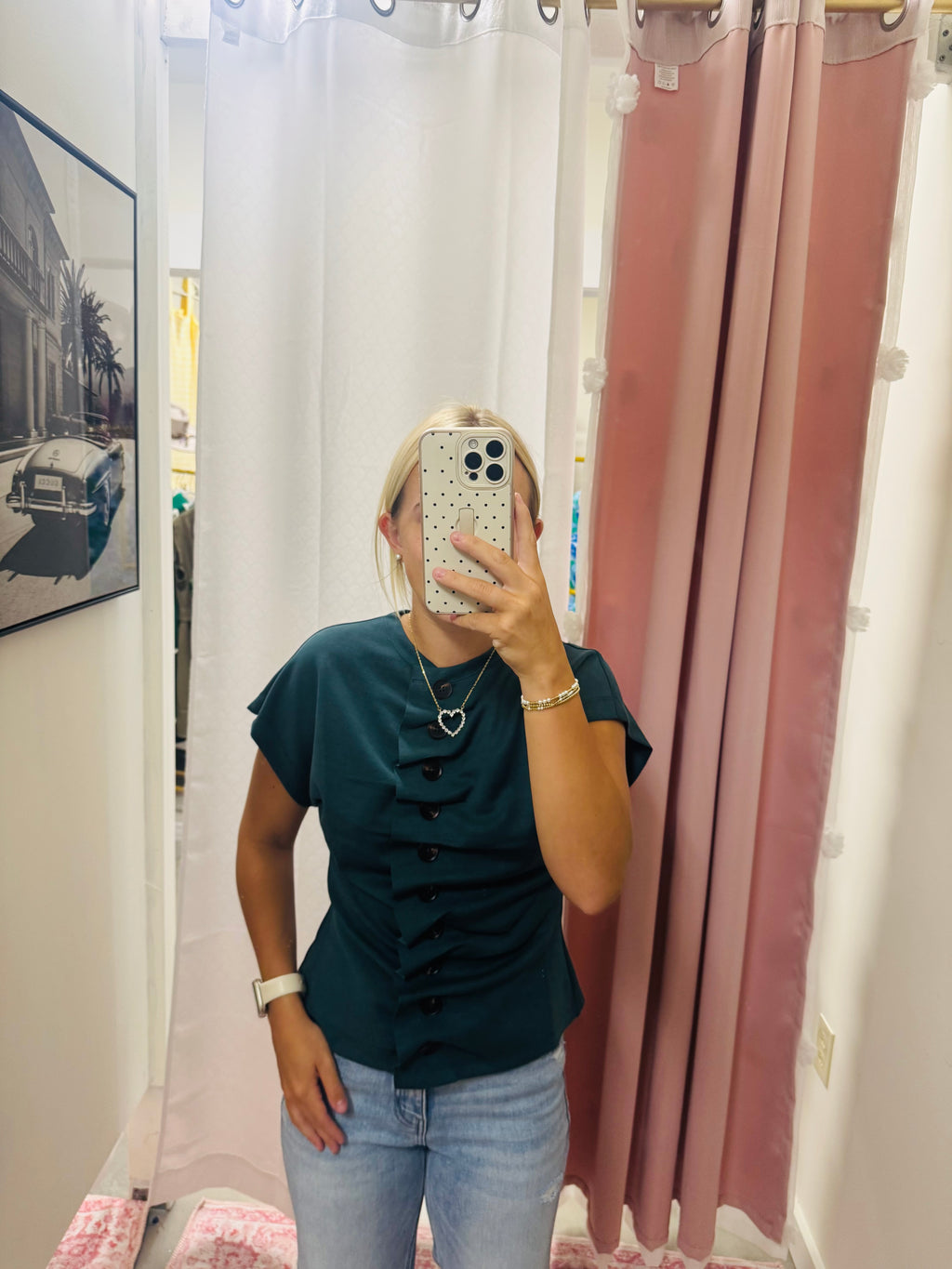 Button Up Deep Green Scuba Top