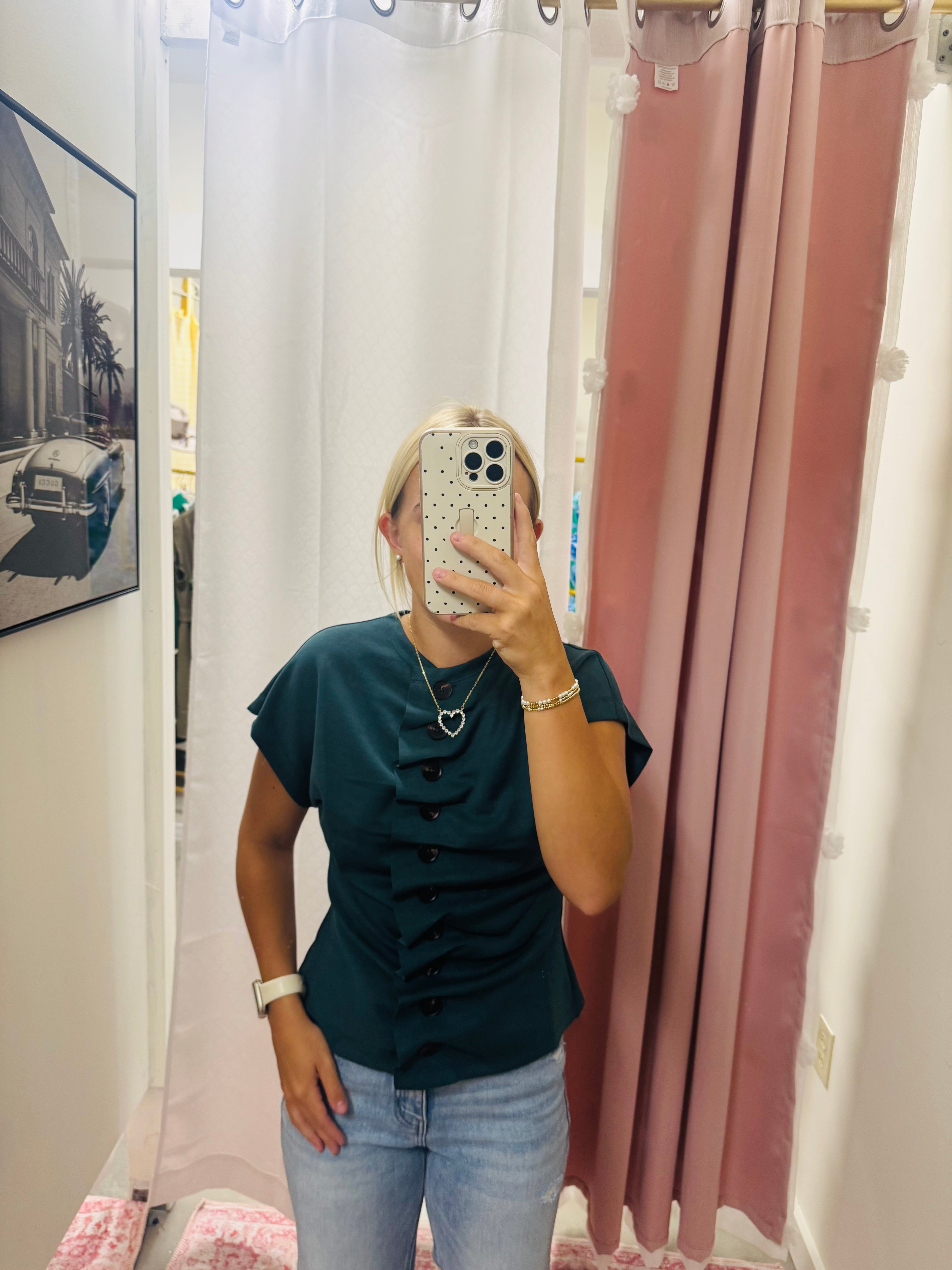Button Up Deep Green Scuba Top