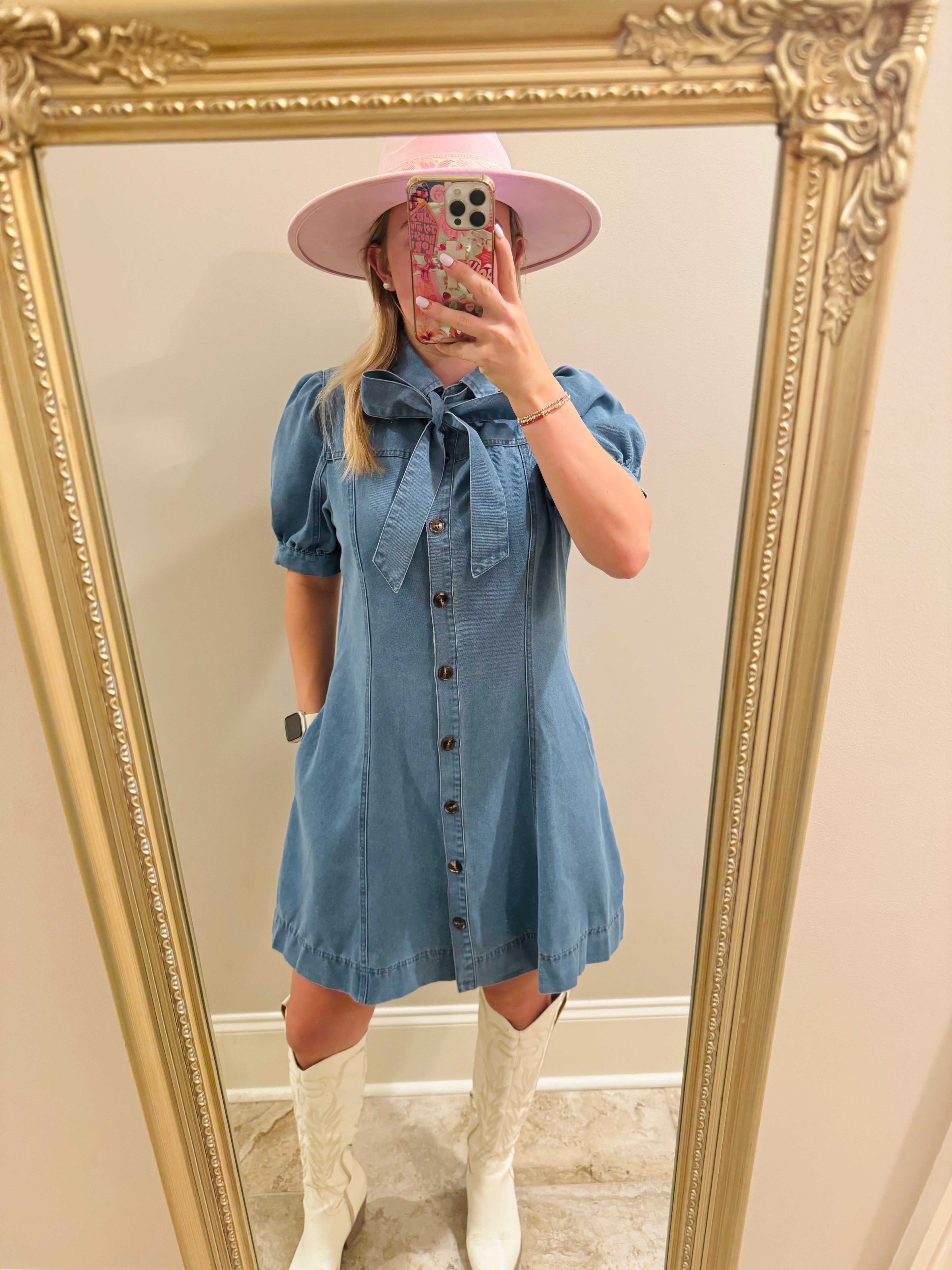 Puff Sleeve Denim Dress