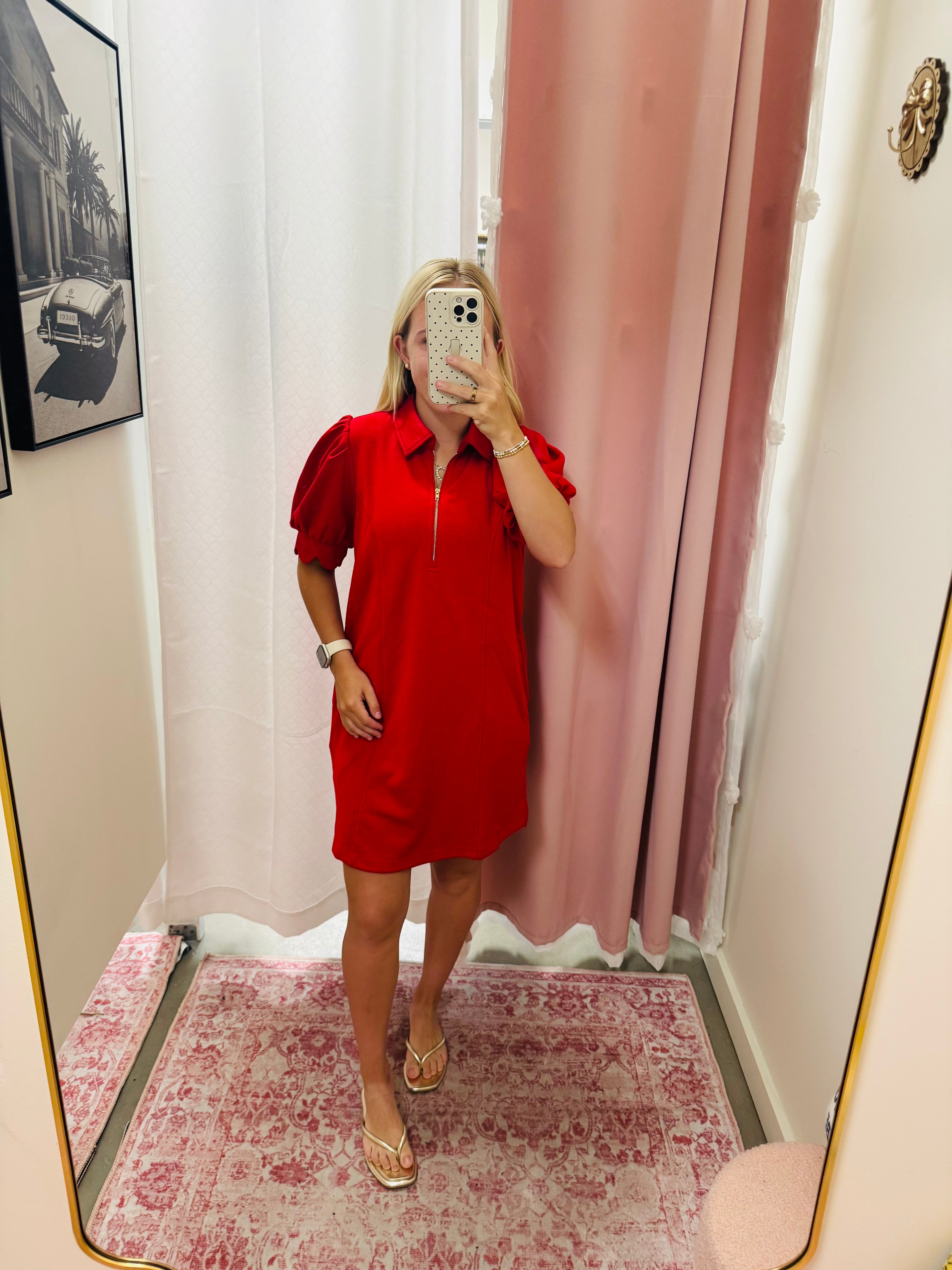 Red Scalloped Sleeve Dress