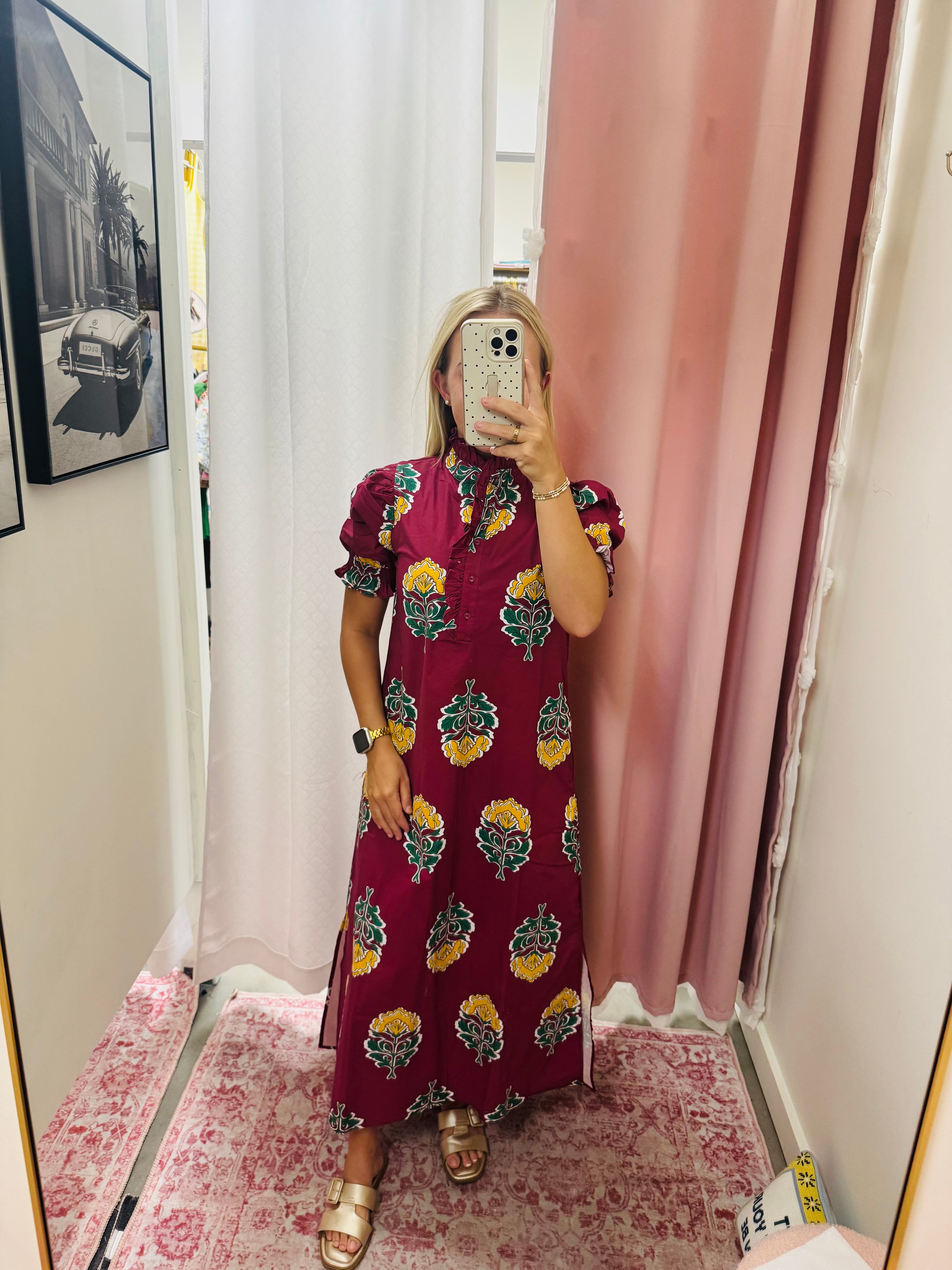 Burgundy Floral Button Down Dress
