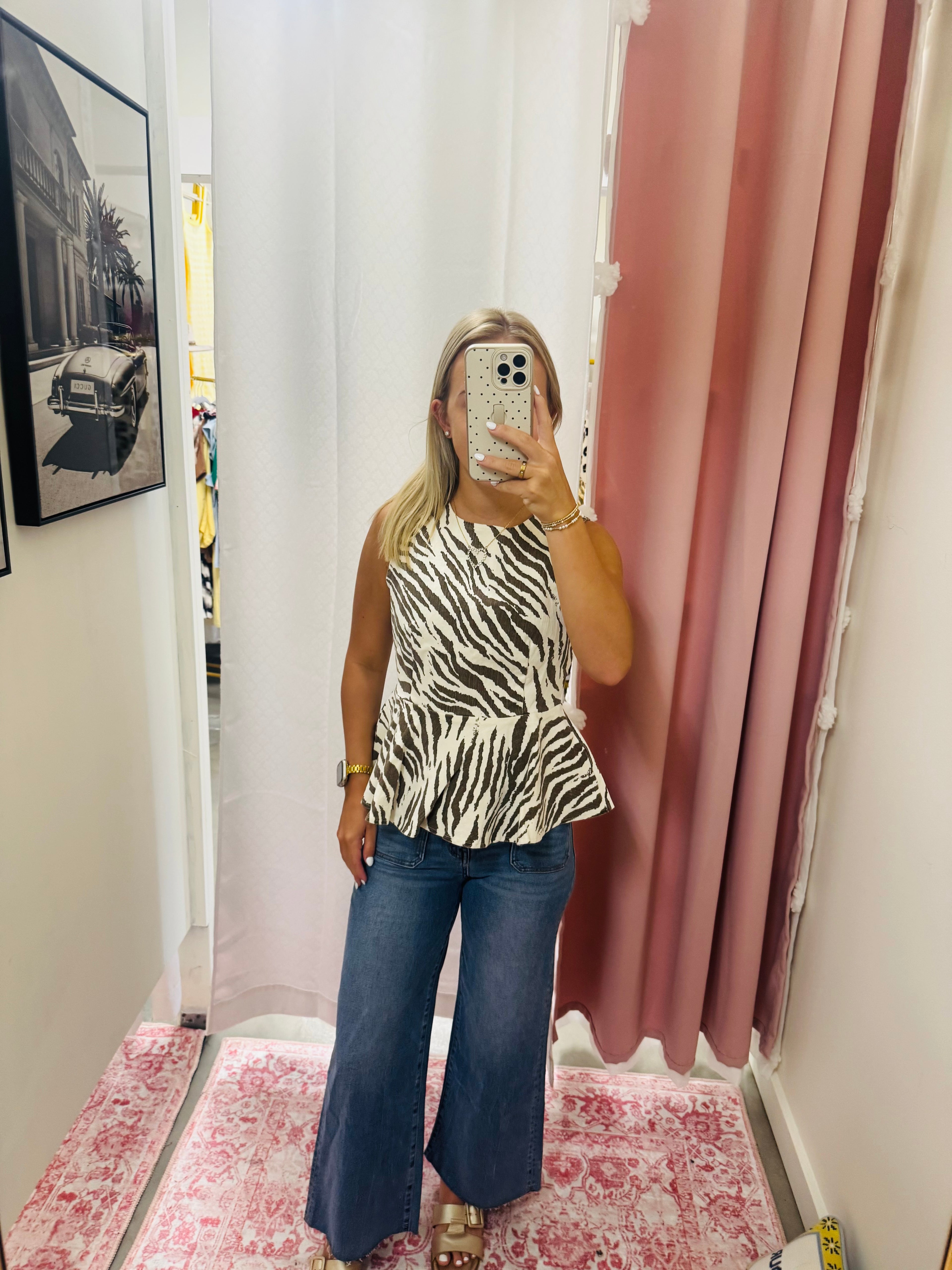Ecru Tiger Peplum Top