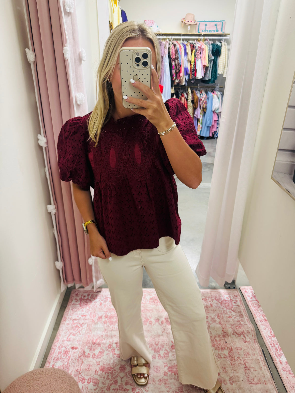Burgundy Eyelet Top