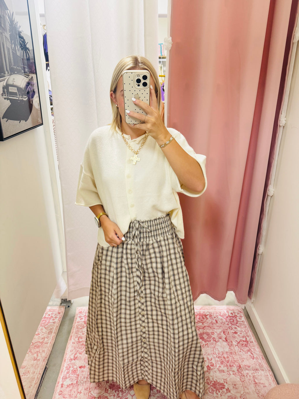 Plaid Smocked Waist Maxi Skirt
