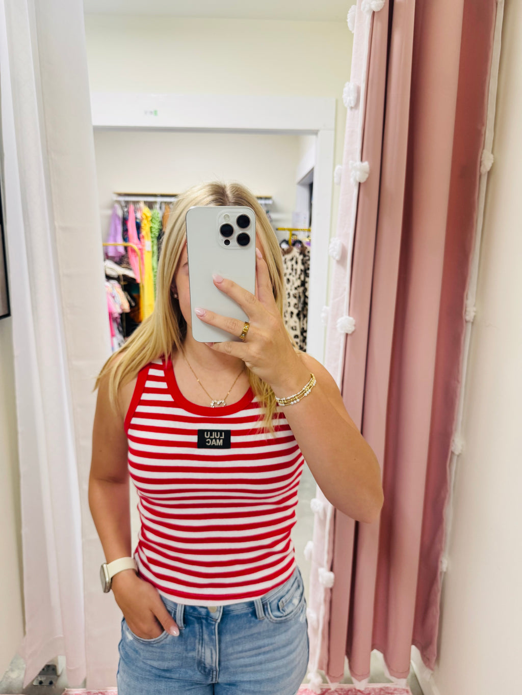 Red and White Stripe Top
