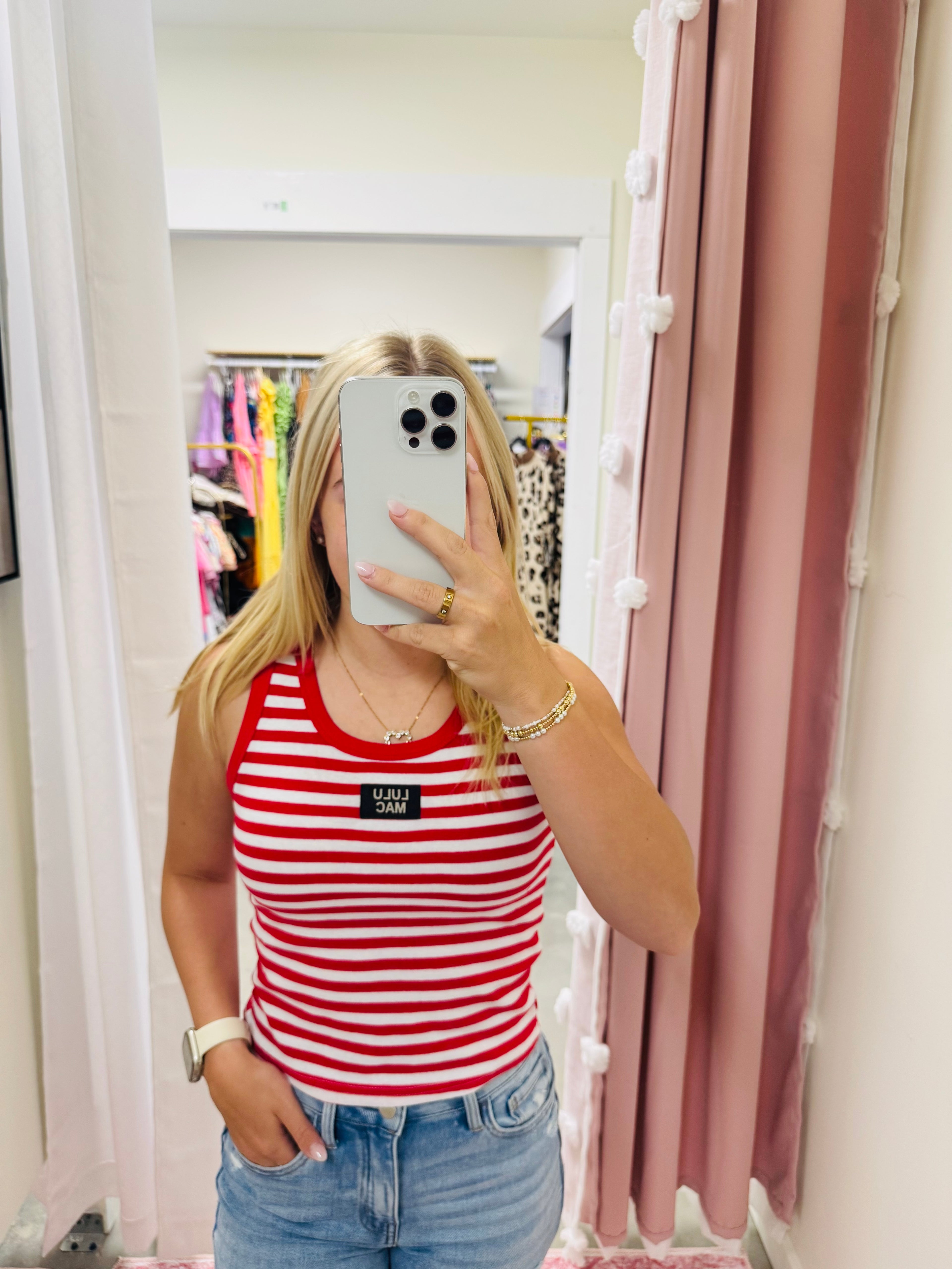 Red and White Stripe Top