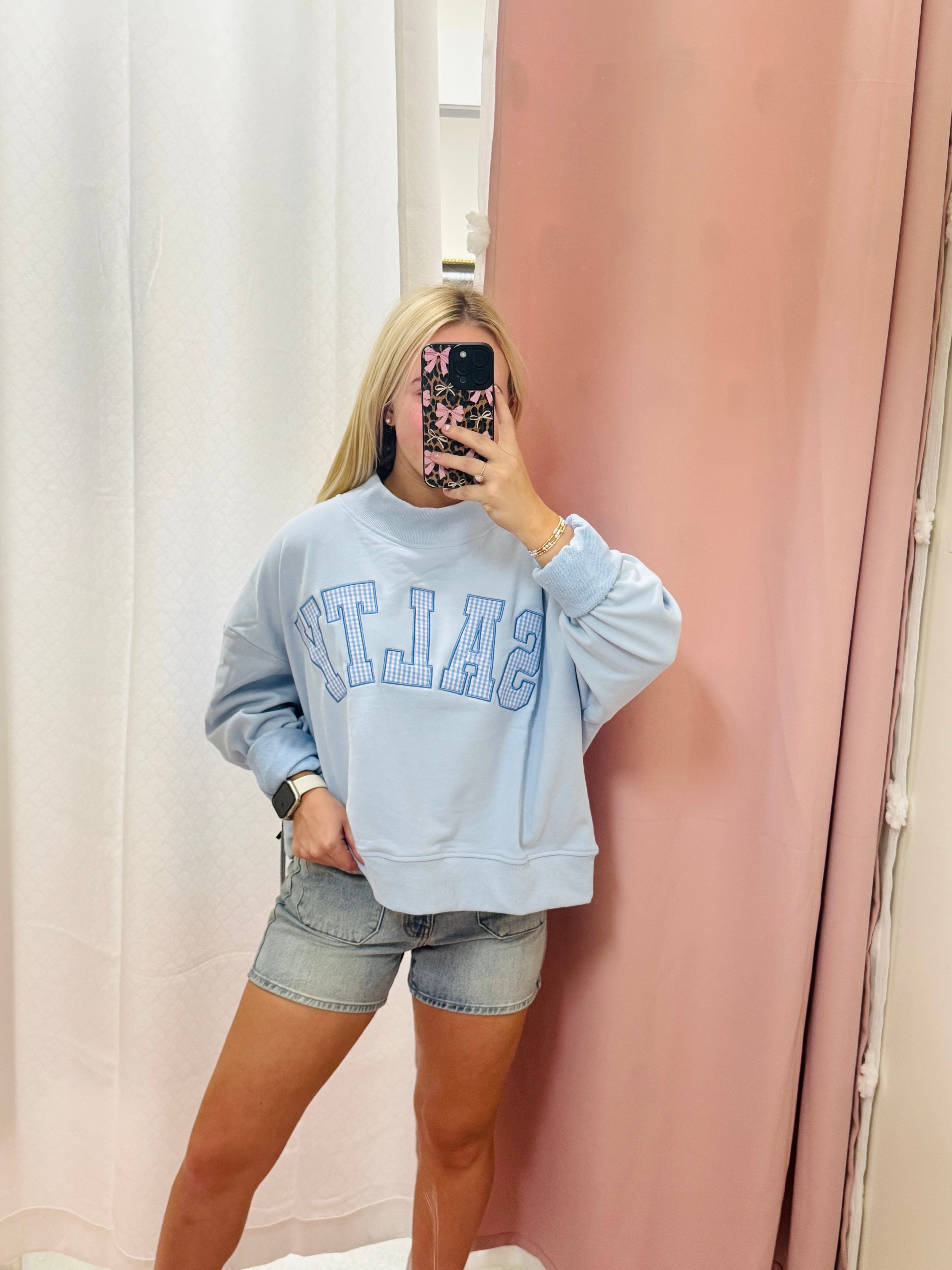 Blue Salty Oversized Mock Neck Sweatshirt