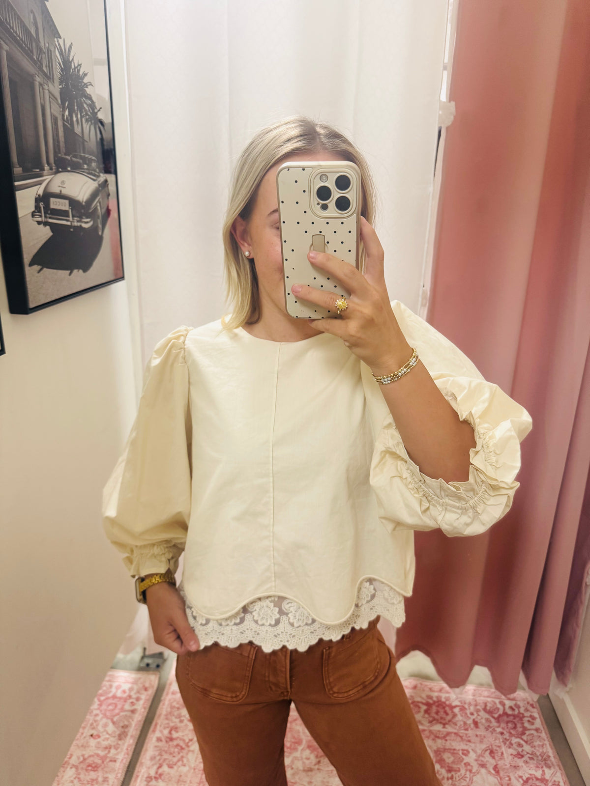 Cream Long Sleeve Lace Blouse