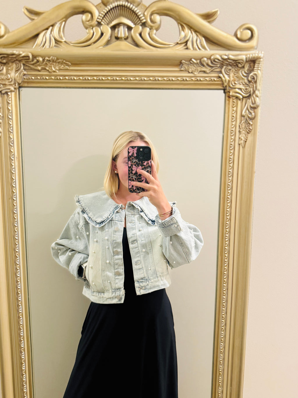 Cropped Denim Pearl Jacket