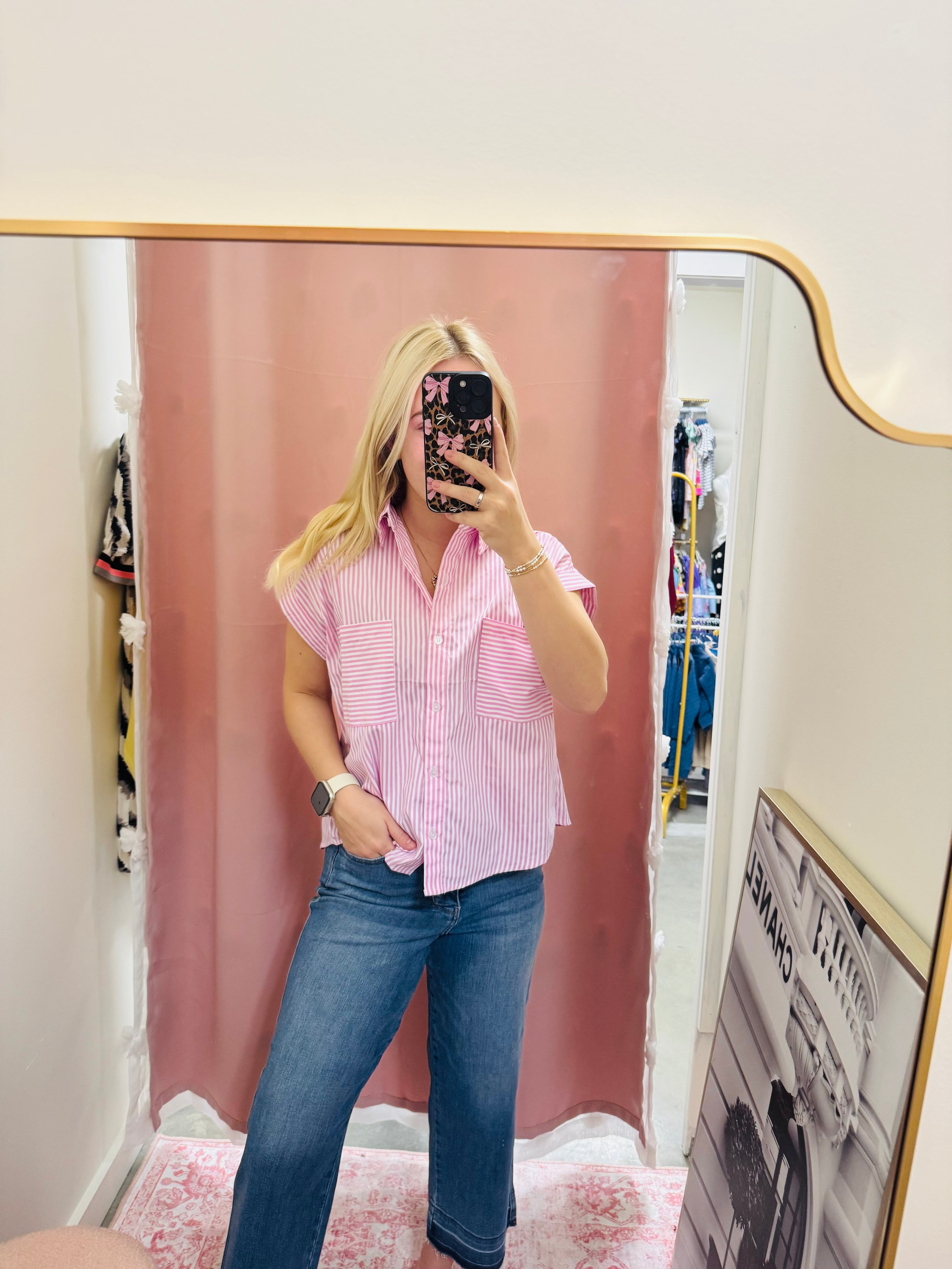 Pink Short Sleeve Blouse