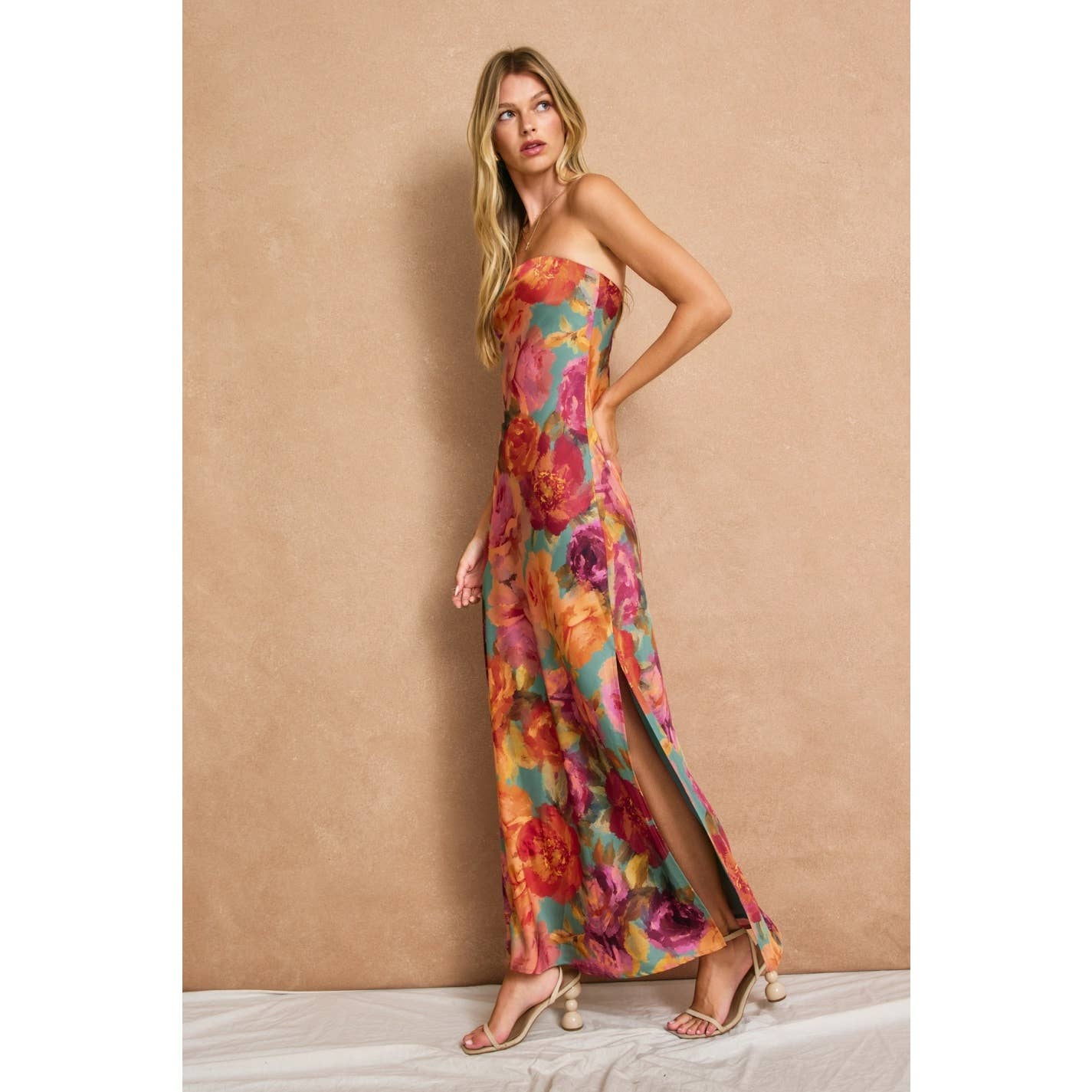 Strapless Floral Maxi Dress