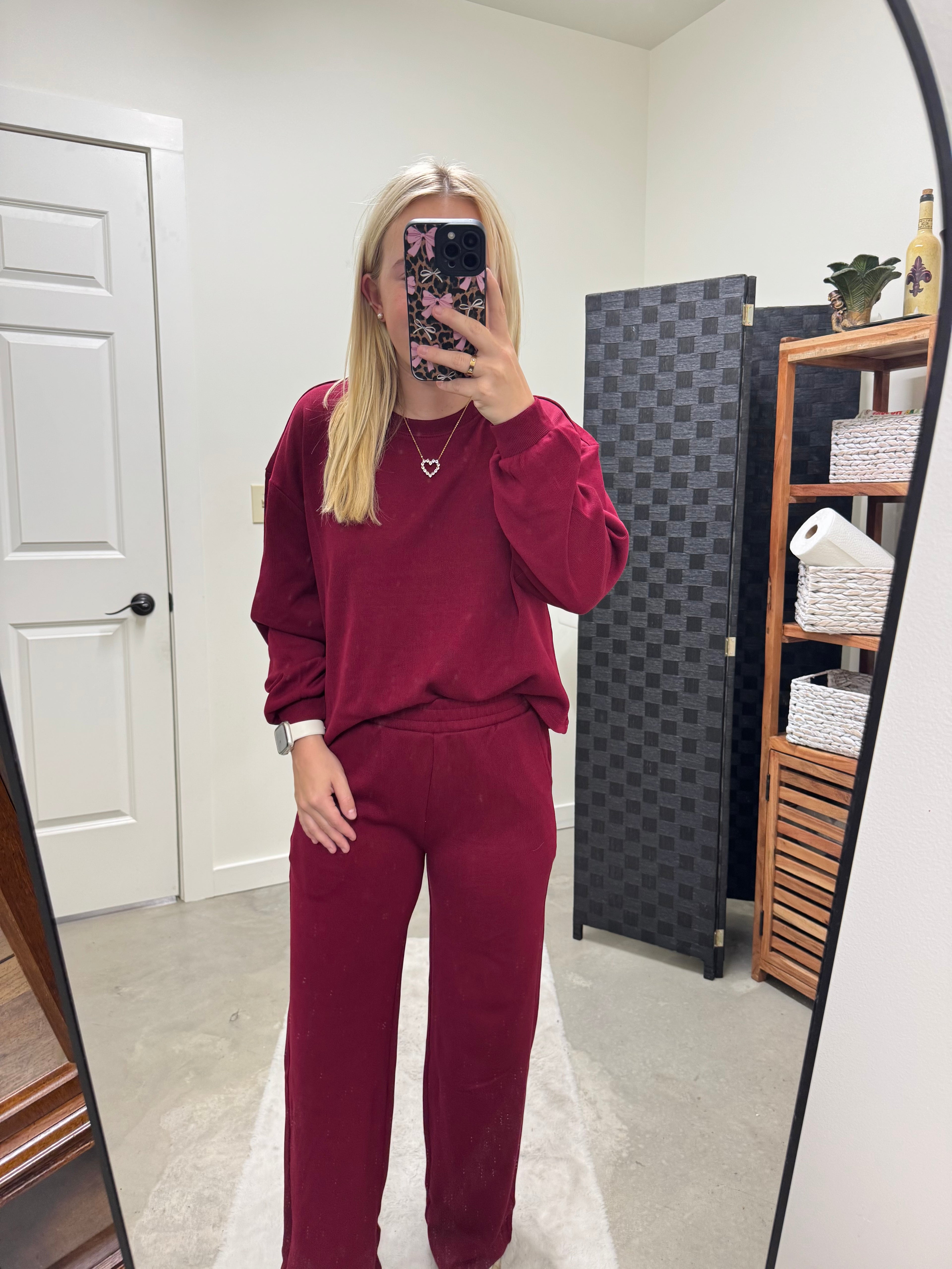Wine Long Sleeve Pant Set