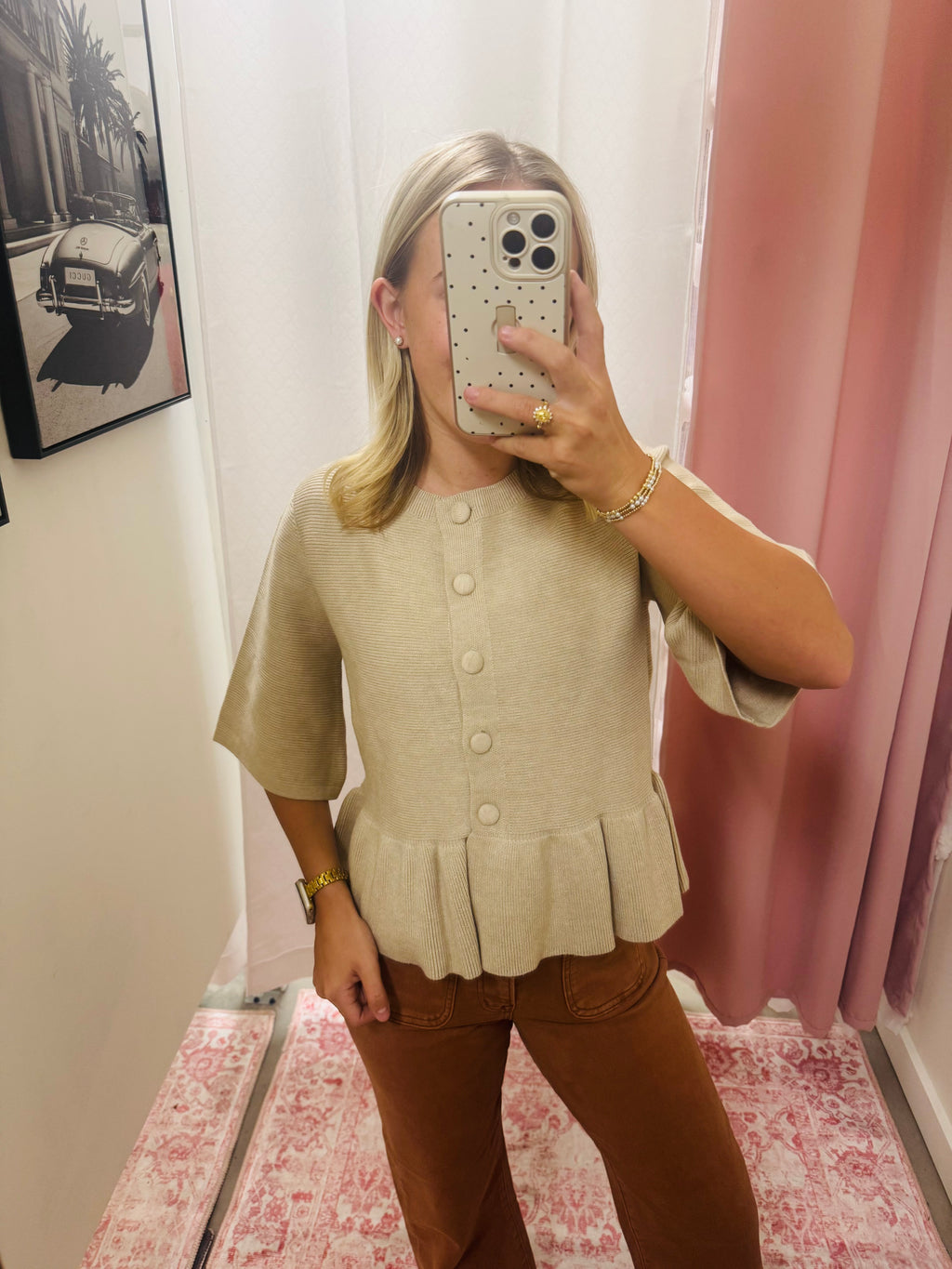 Oatmeal Button Up Knit Sweater