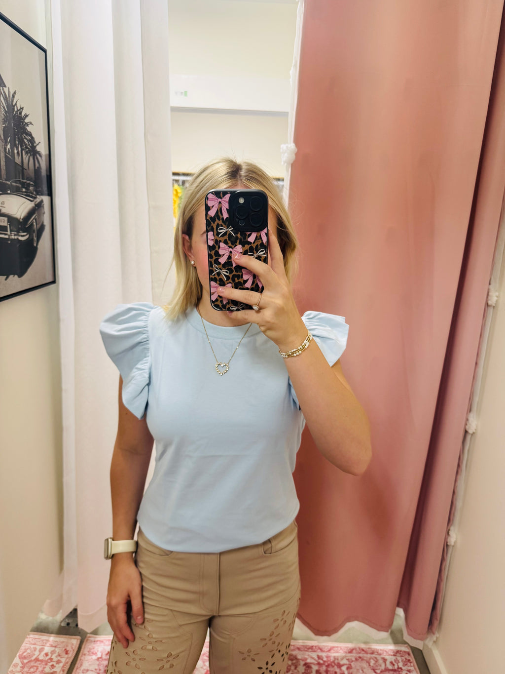 Baby Blue Flutter Sleeve Top