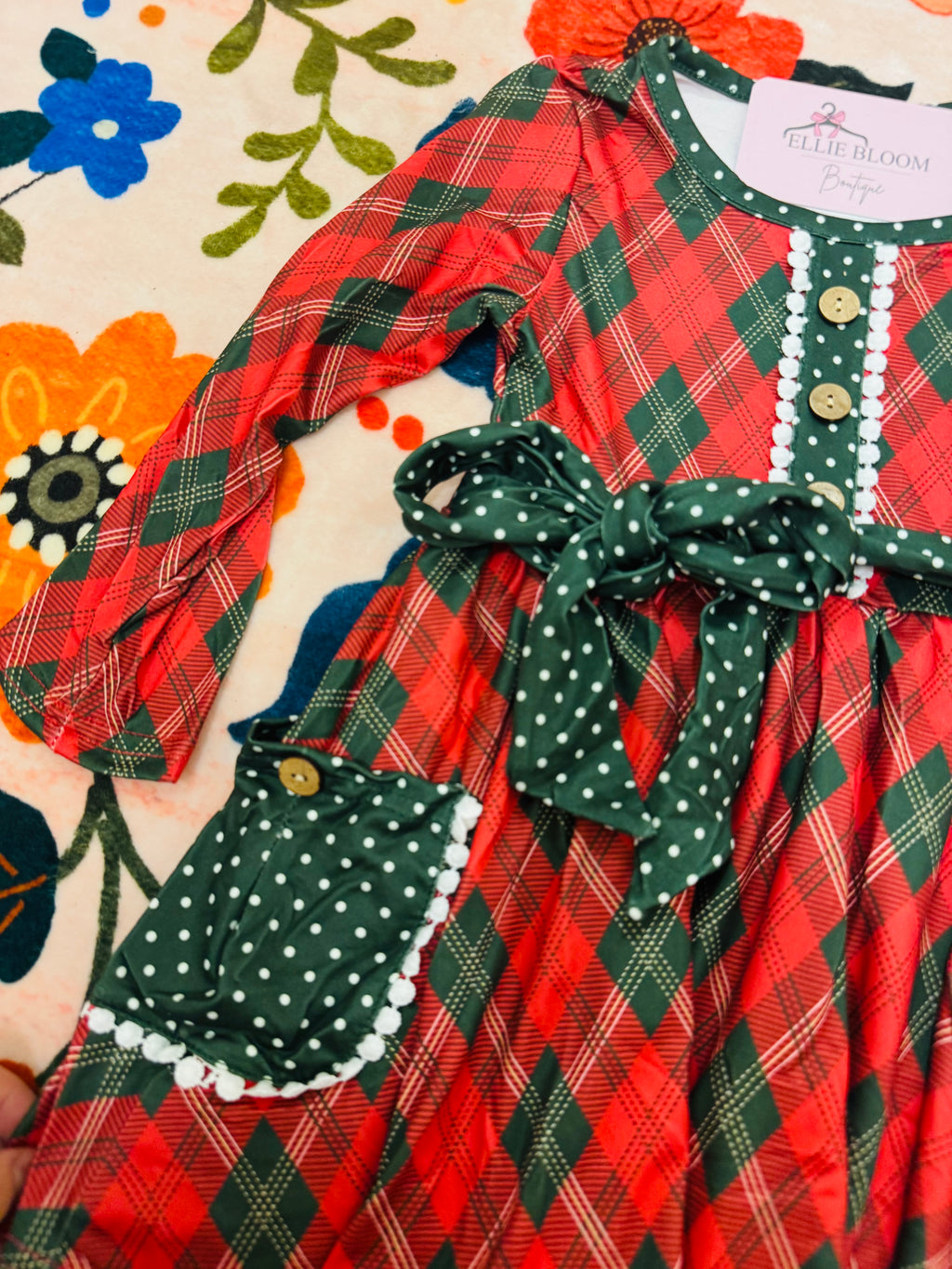 Kids Red Green Plaid Dres