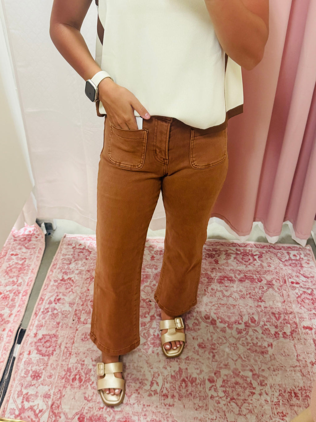 Brown Slim Wide Leg Jeans