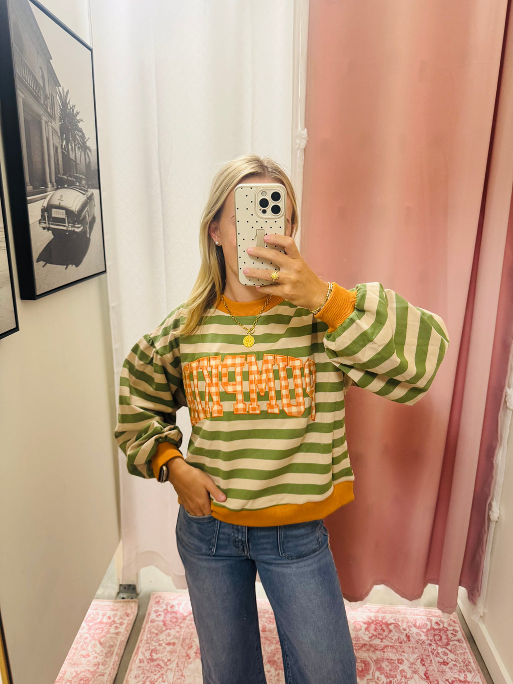Pumpkin Stripe/Gingham Top