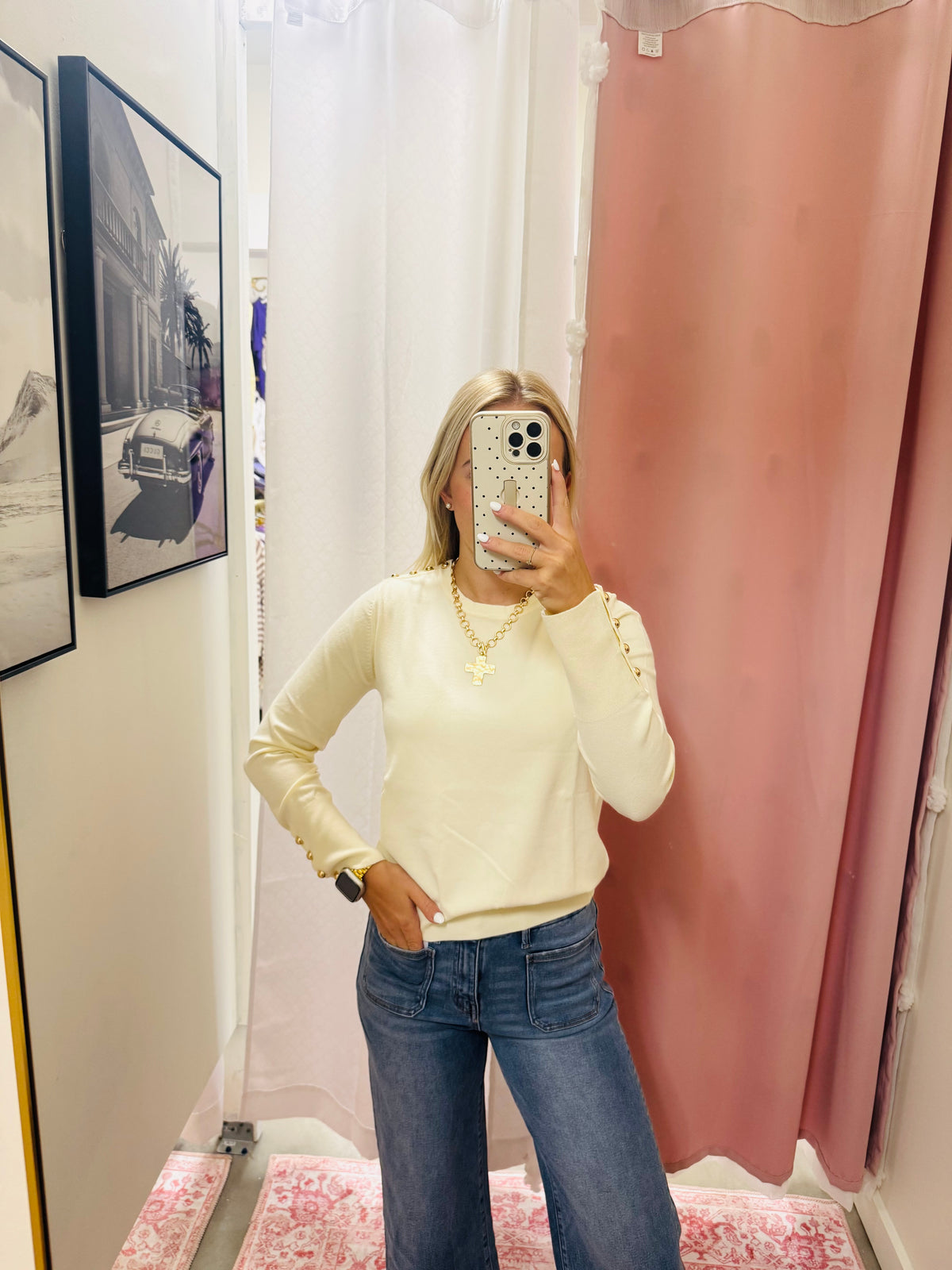 Cream Top with Gold Studs