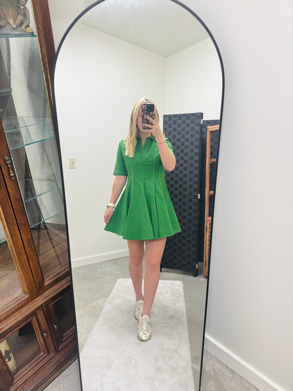 Green Pleated Mini Dress