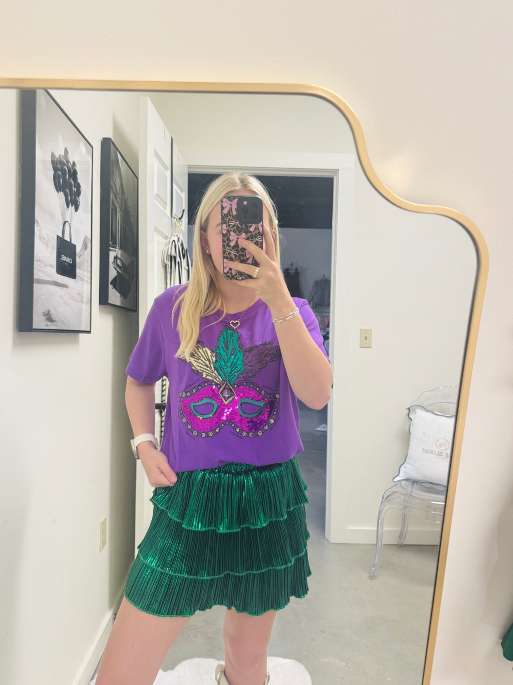 Green Shiny Ruffle Skirt