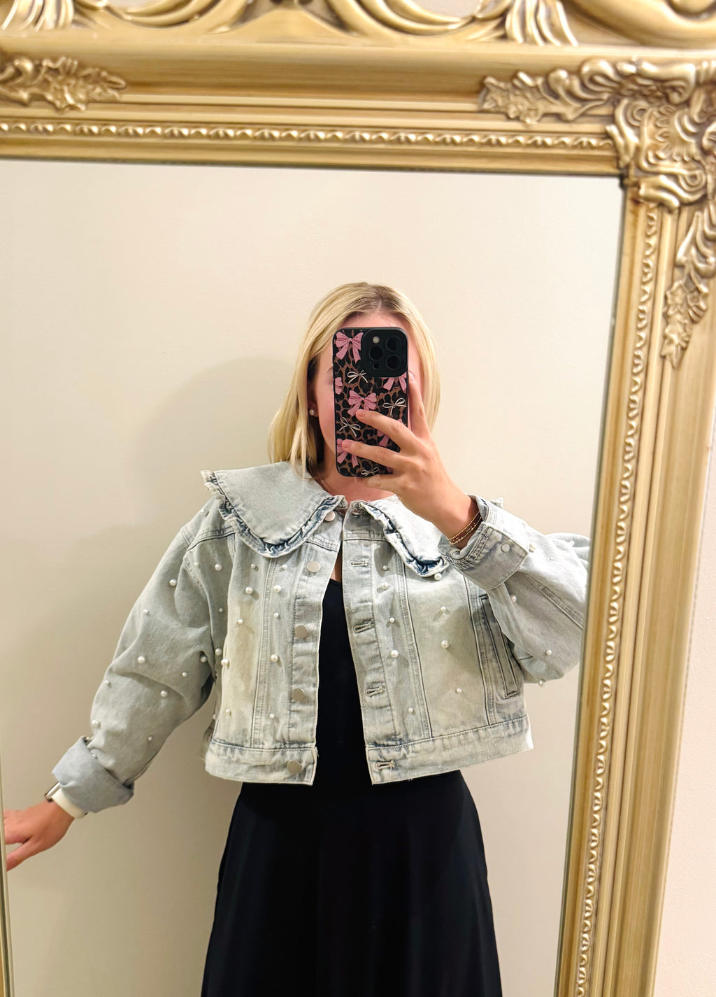 Cropped Denim Pearl Jacket