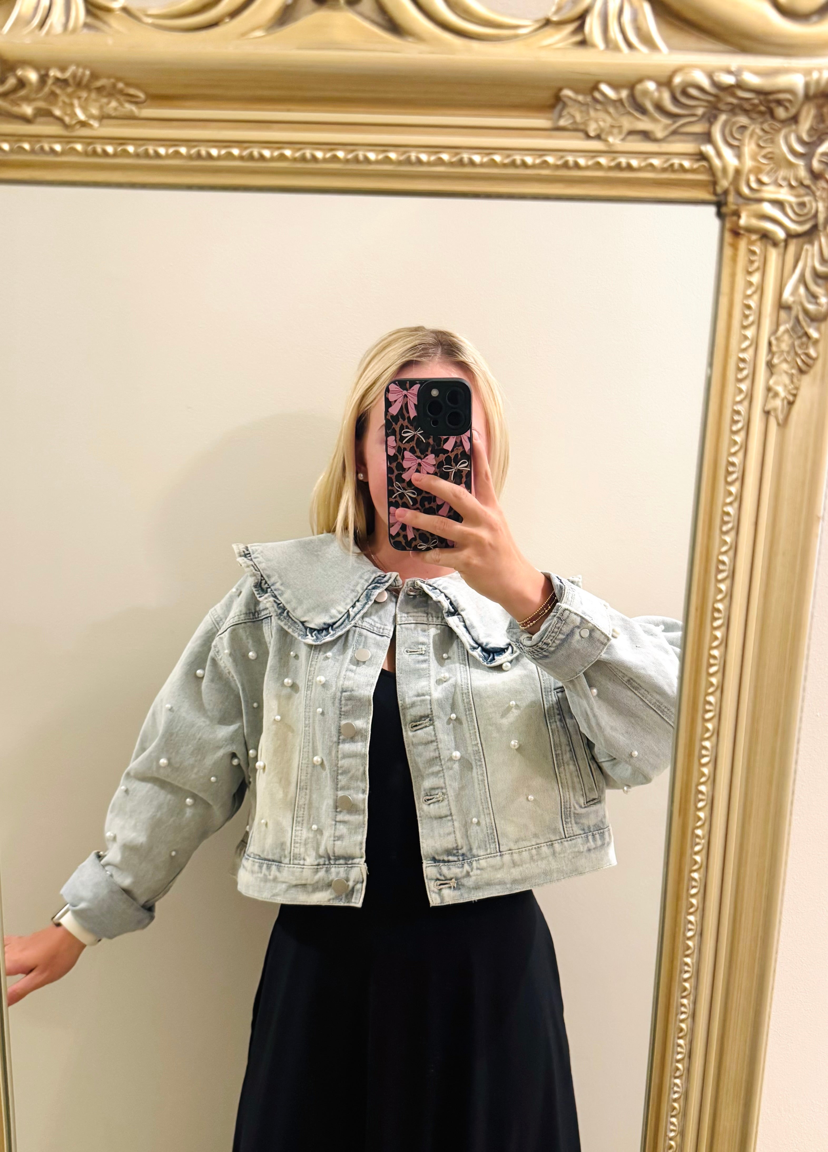 Cropped Denim Pearl Jacket