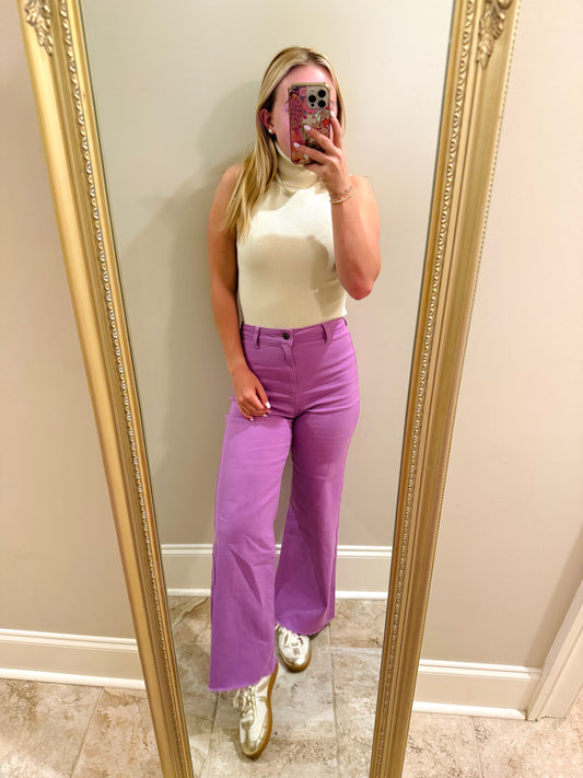 Lavender Wide Leg Cropped Jeans