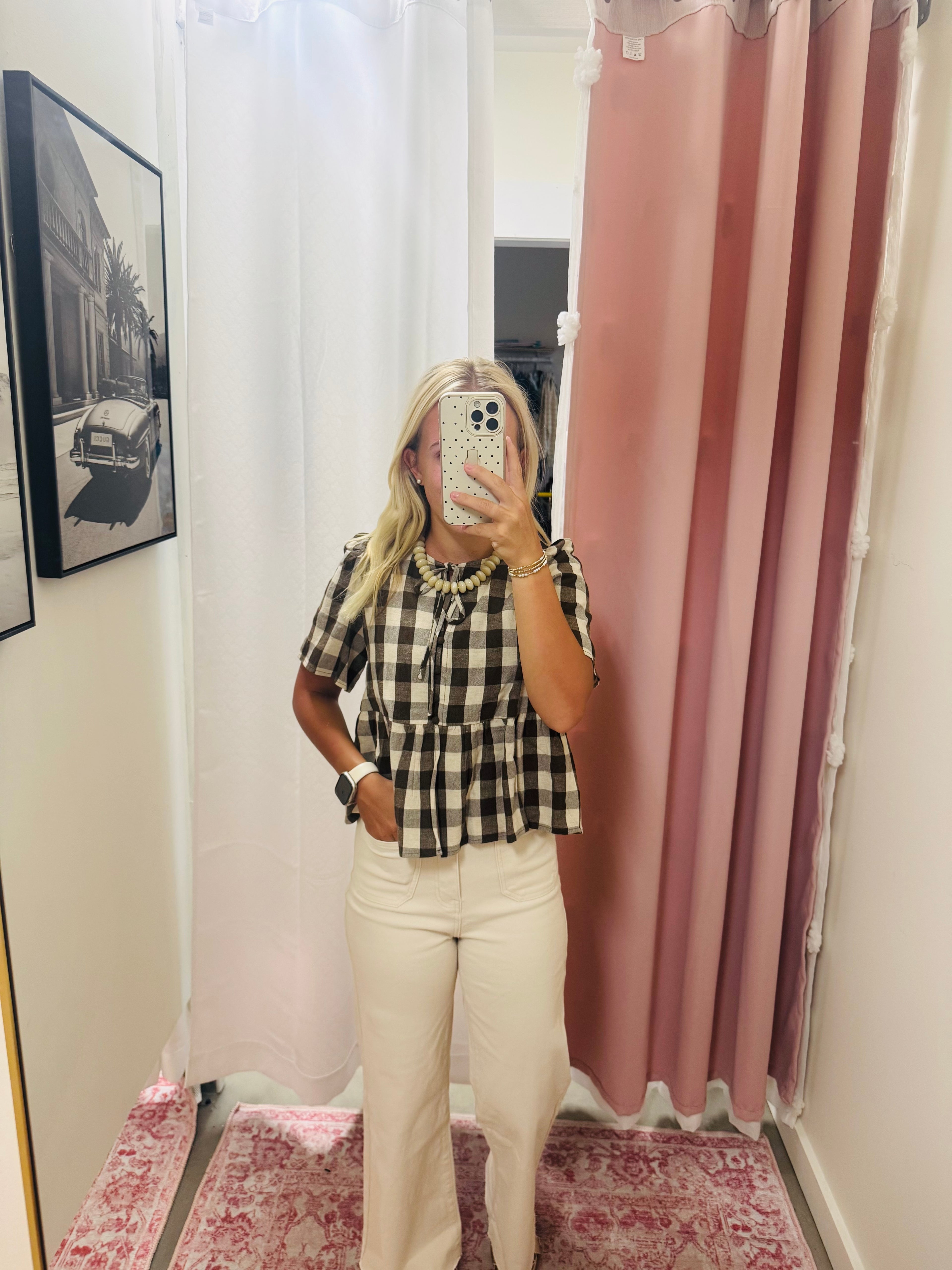Brown and Cream Gingham Top