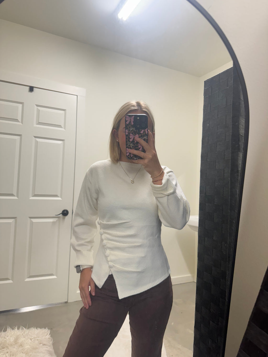 Cream Asymmetrical Button Top
