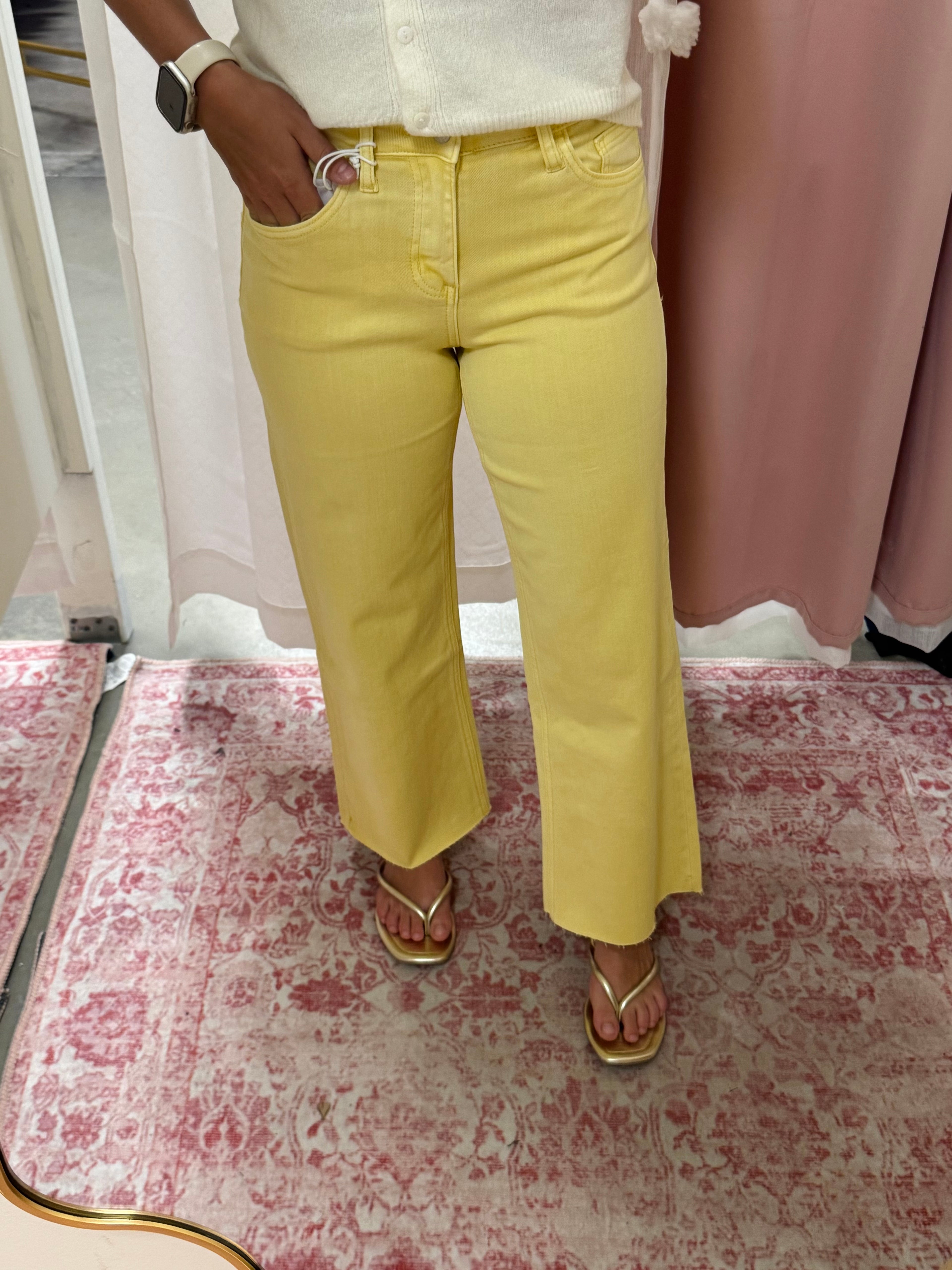 Pale Yellow Wide Leg Jeans