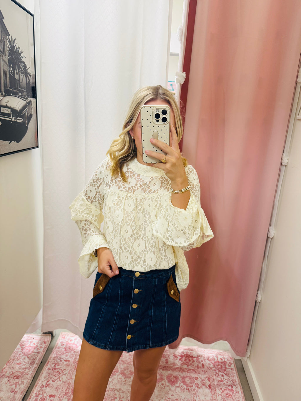 Denim Skort With Suede