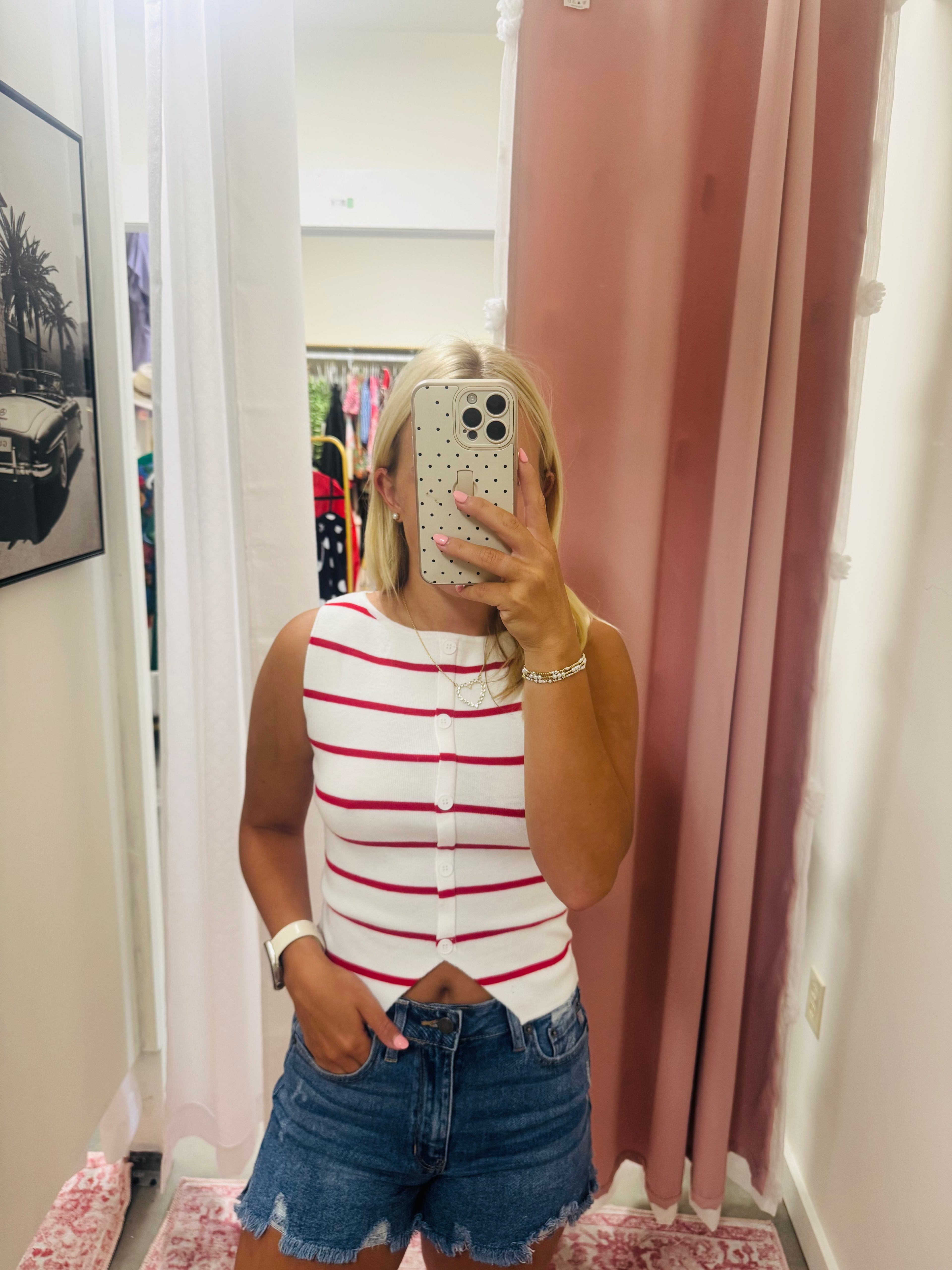 Soft Knit Red Stripe Button Up
