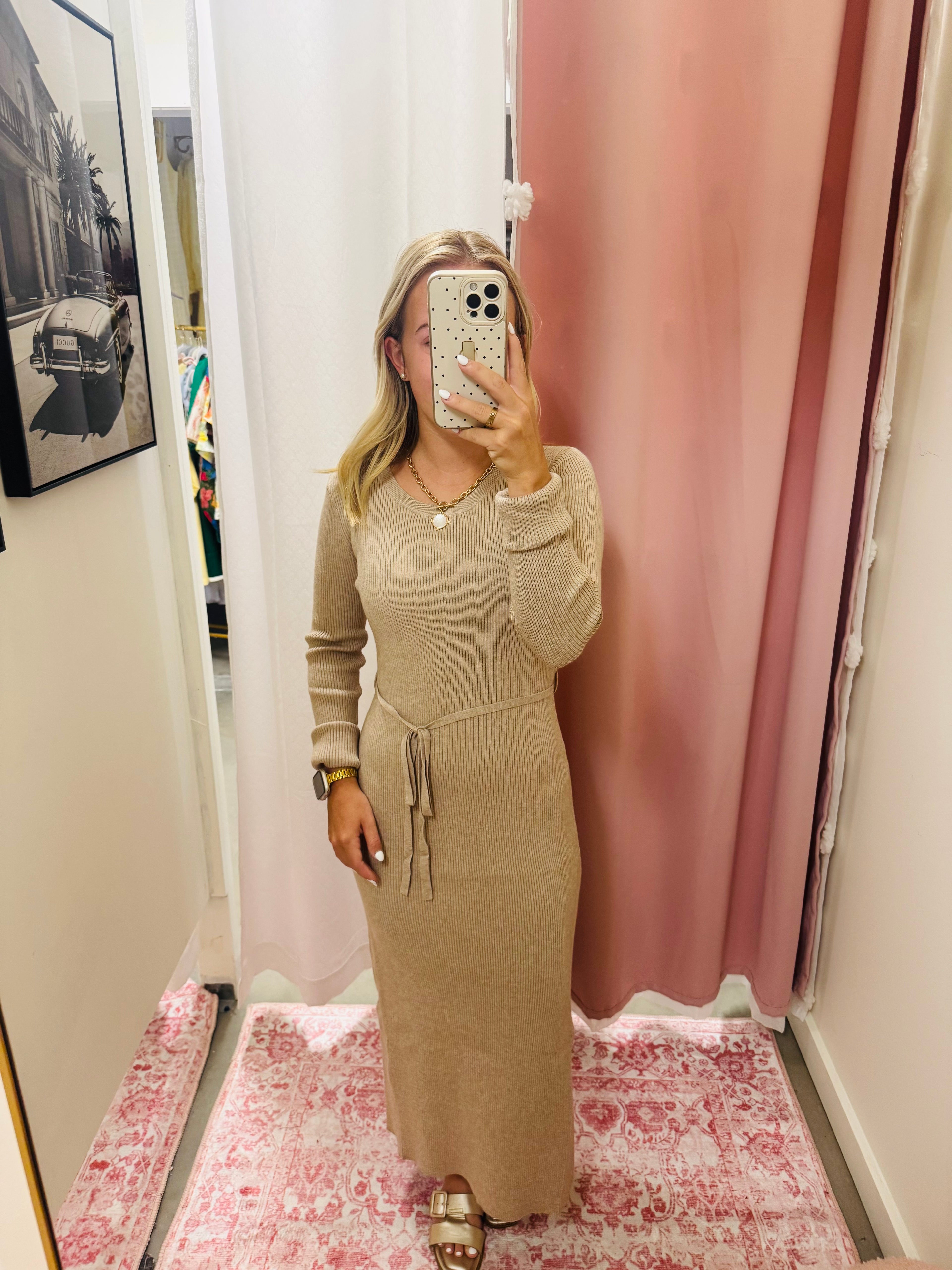 Oatmeal Ribbed Midi Dress