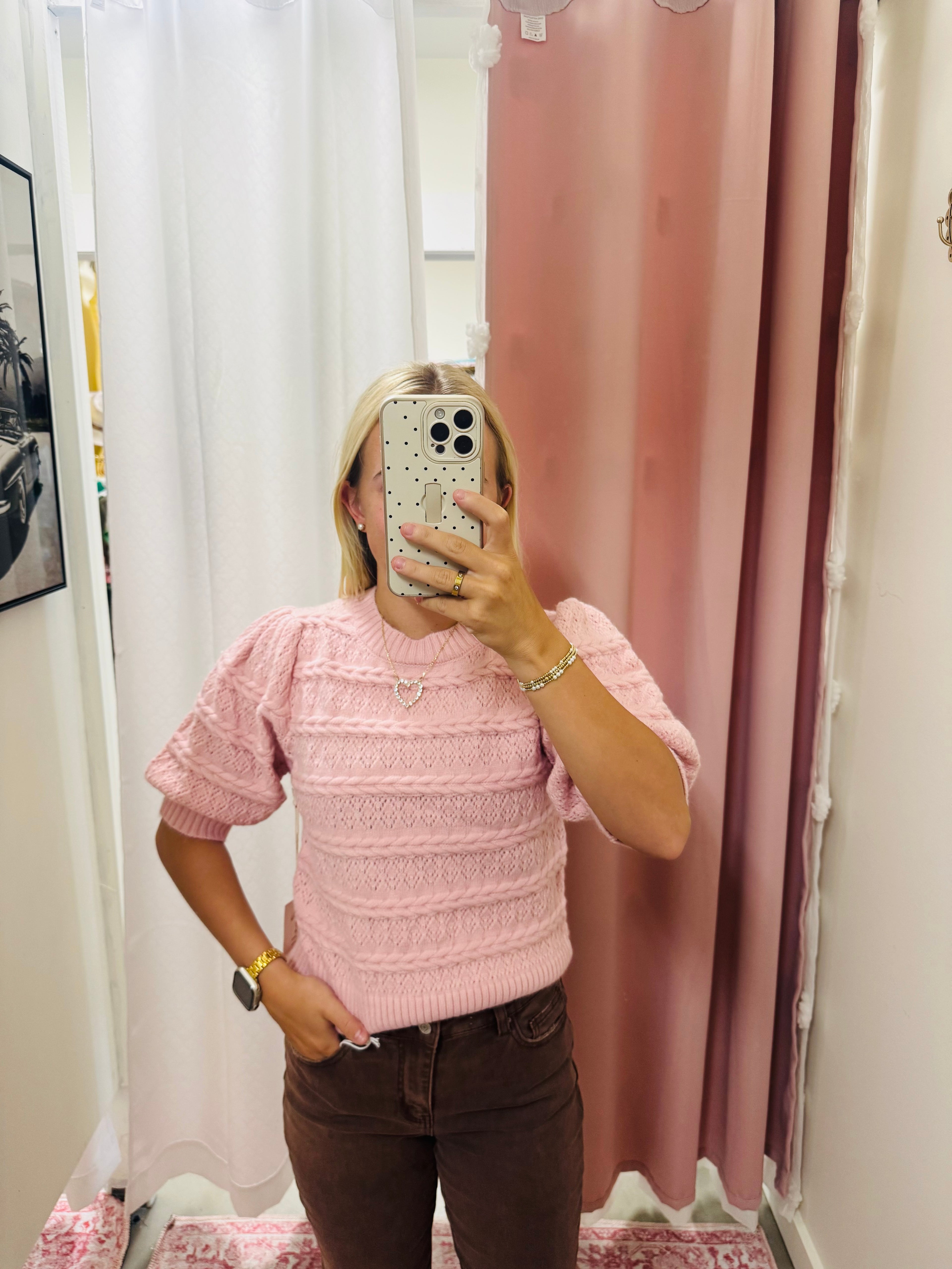 Bubble Gum Cable Knit Sweater