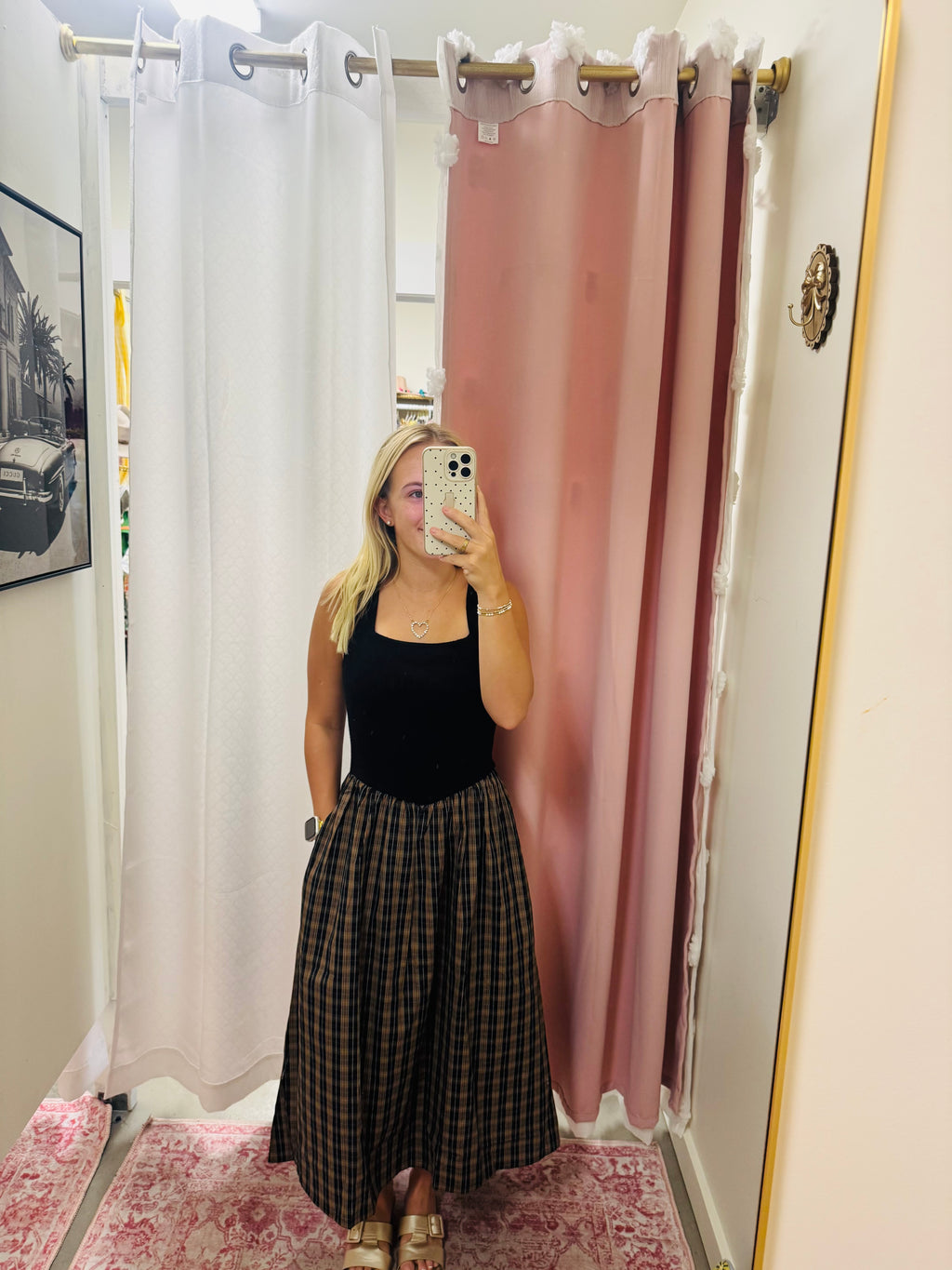 Square Neck Plaid Dress