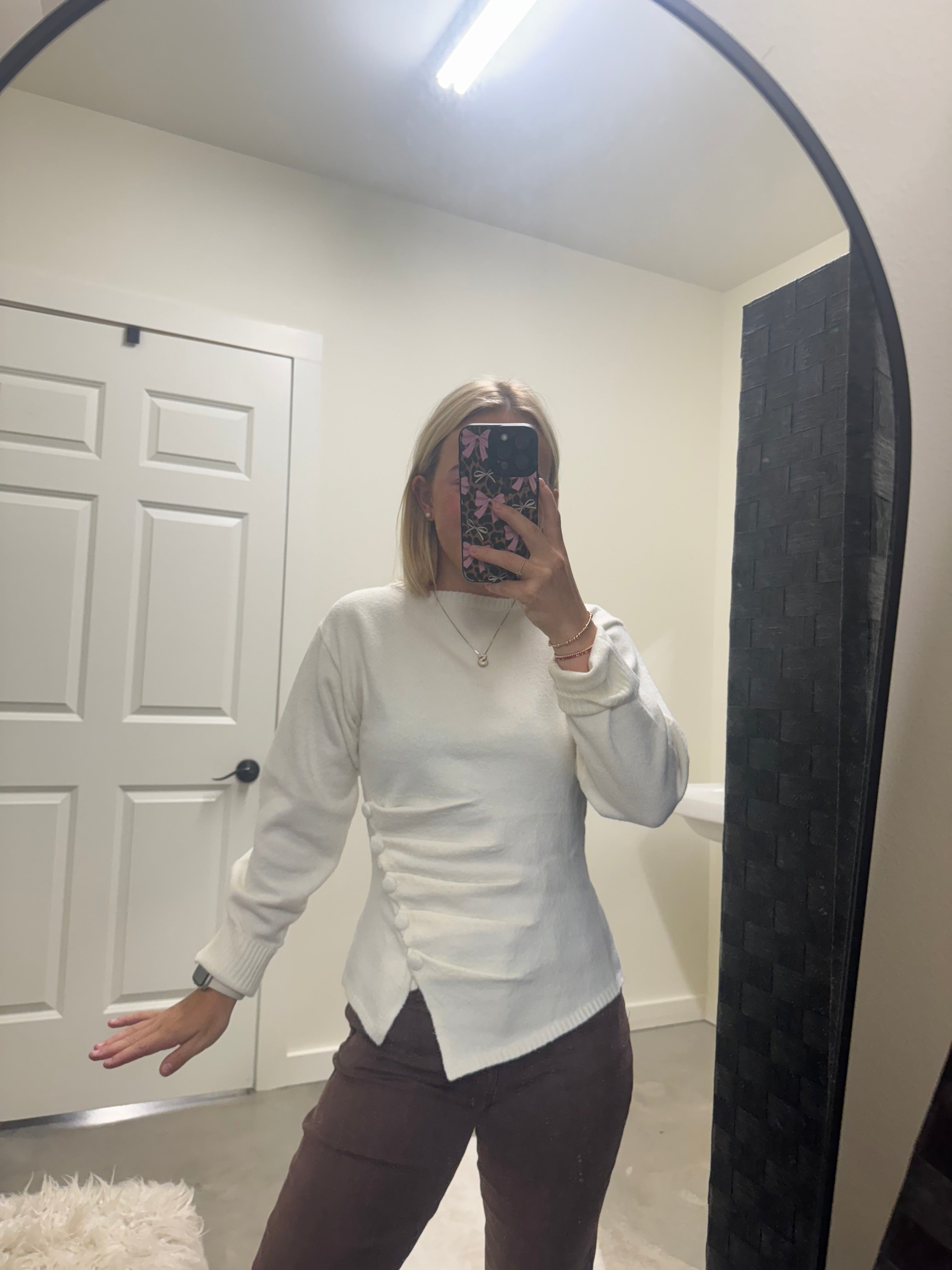 Cream Asymmetrical Button Top