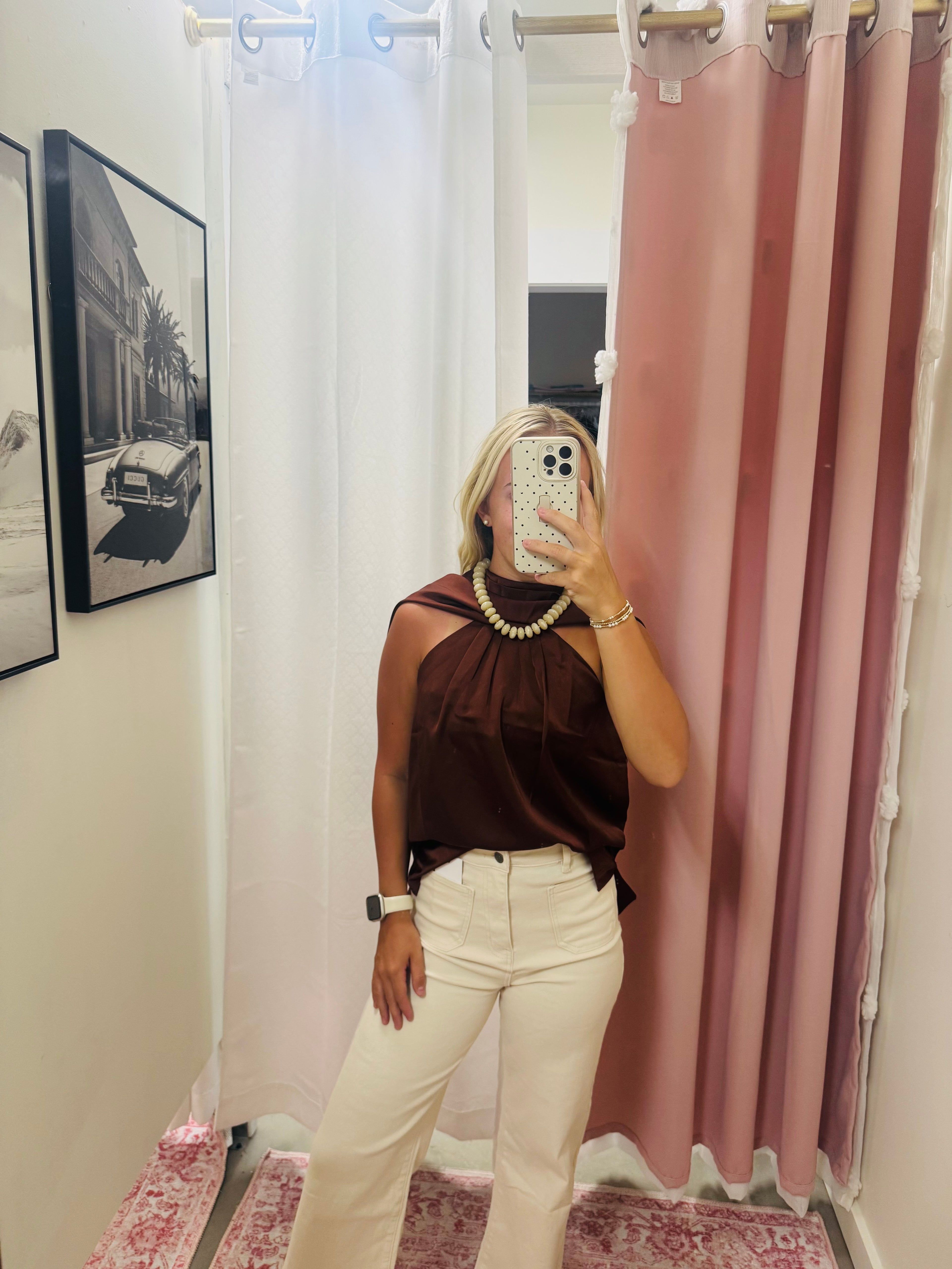 Chocolate Satin Drape Blouse