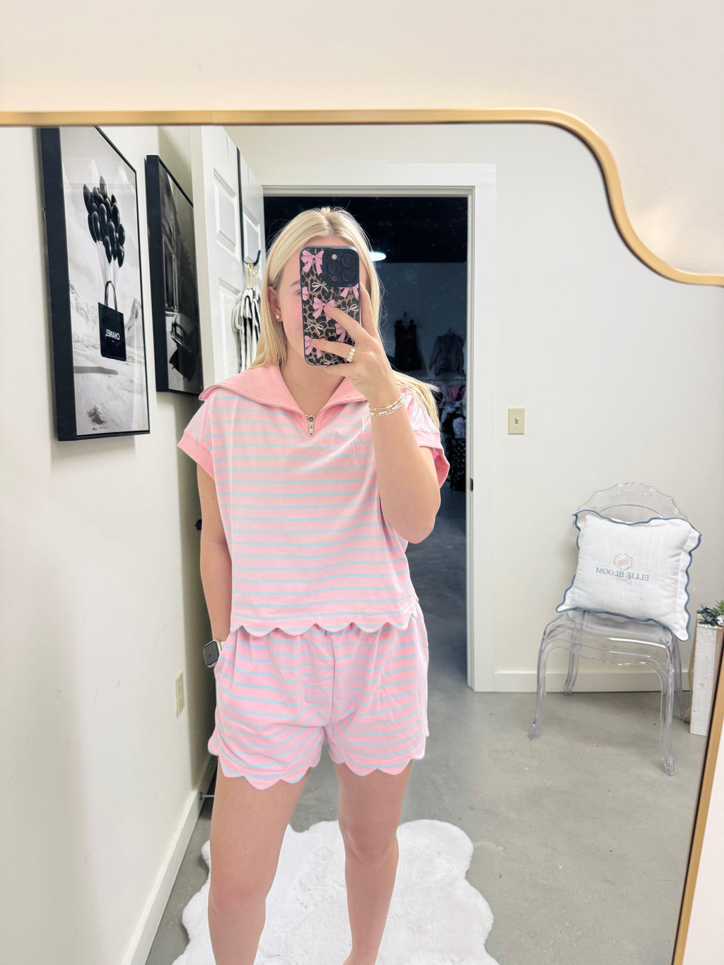 Pink and Blue Stripe Scalloped Set