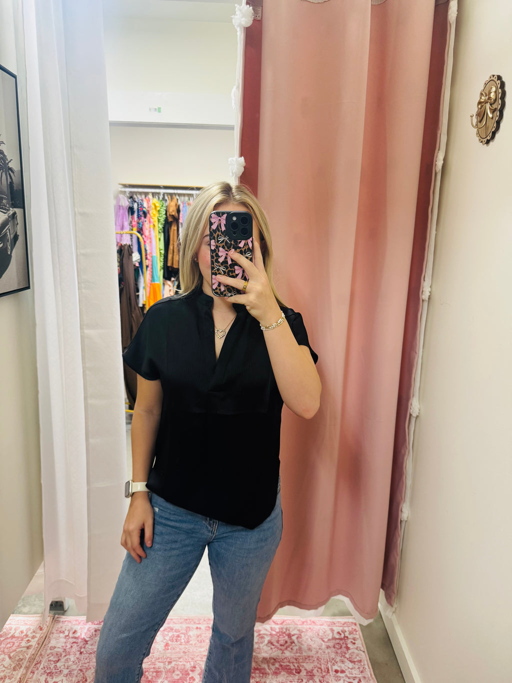 Black Crinkle Satin Blouse