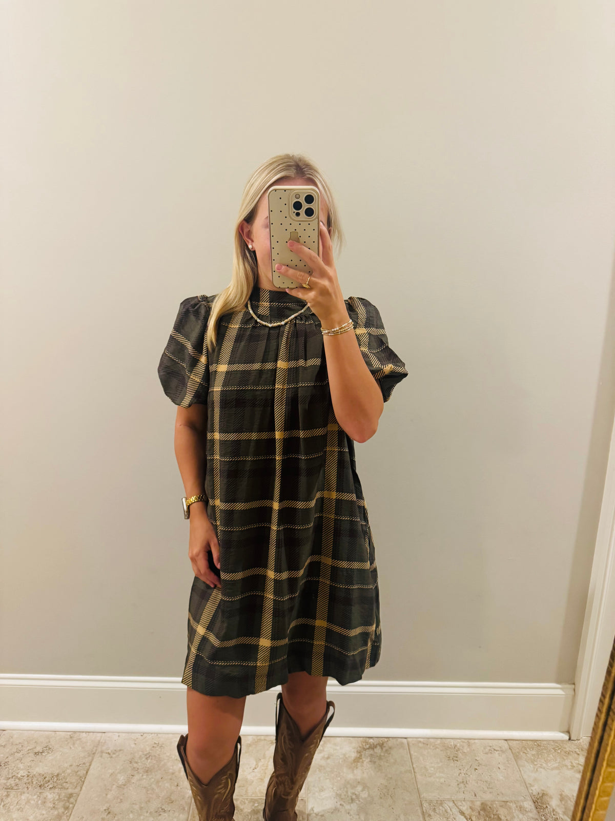 Fall Olive Plaid Dress