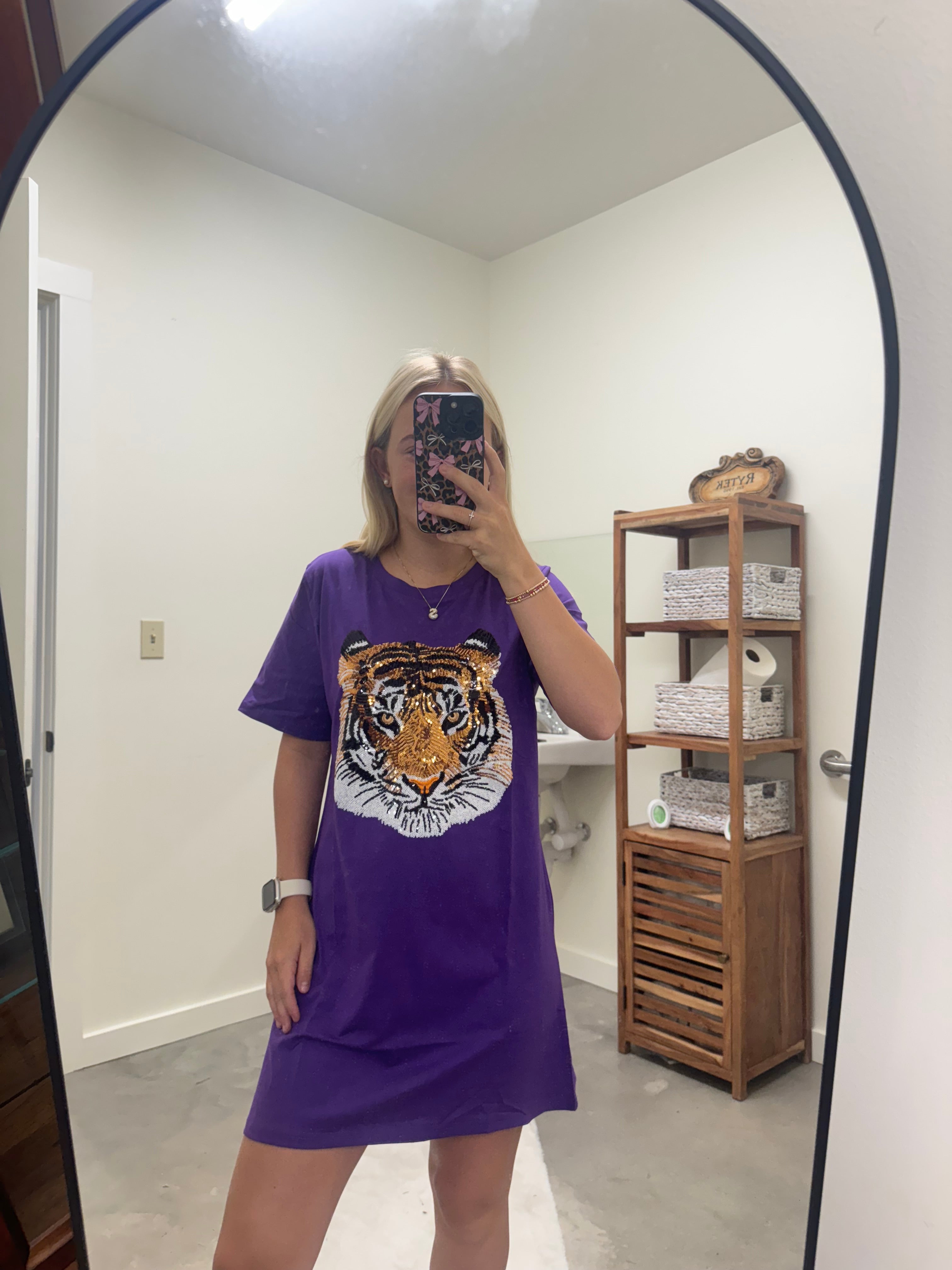 Purple Tiger Face Sequin Dress