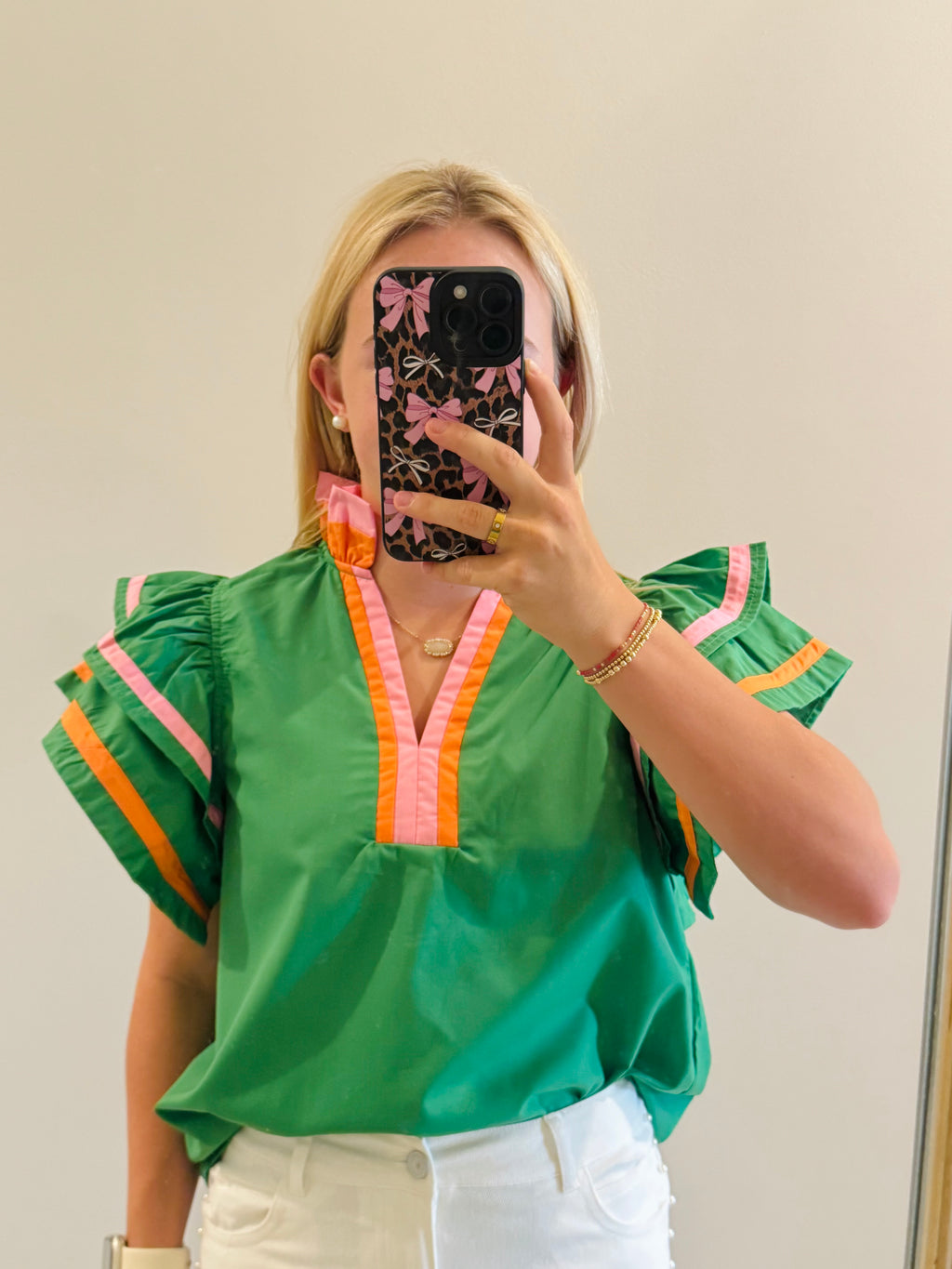 Green Ruffle Sleeve Top