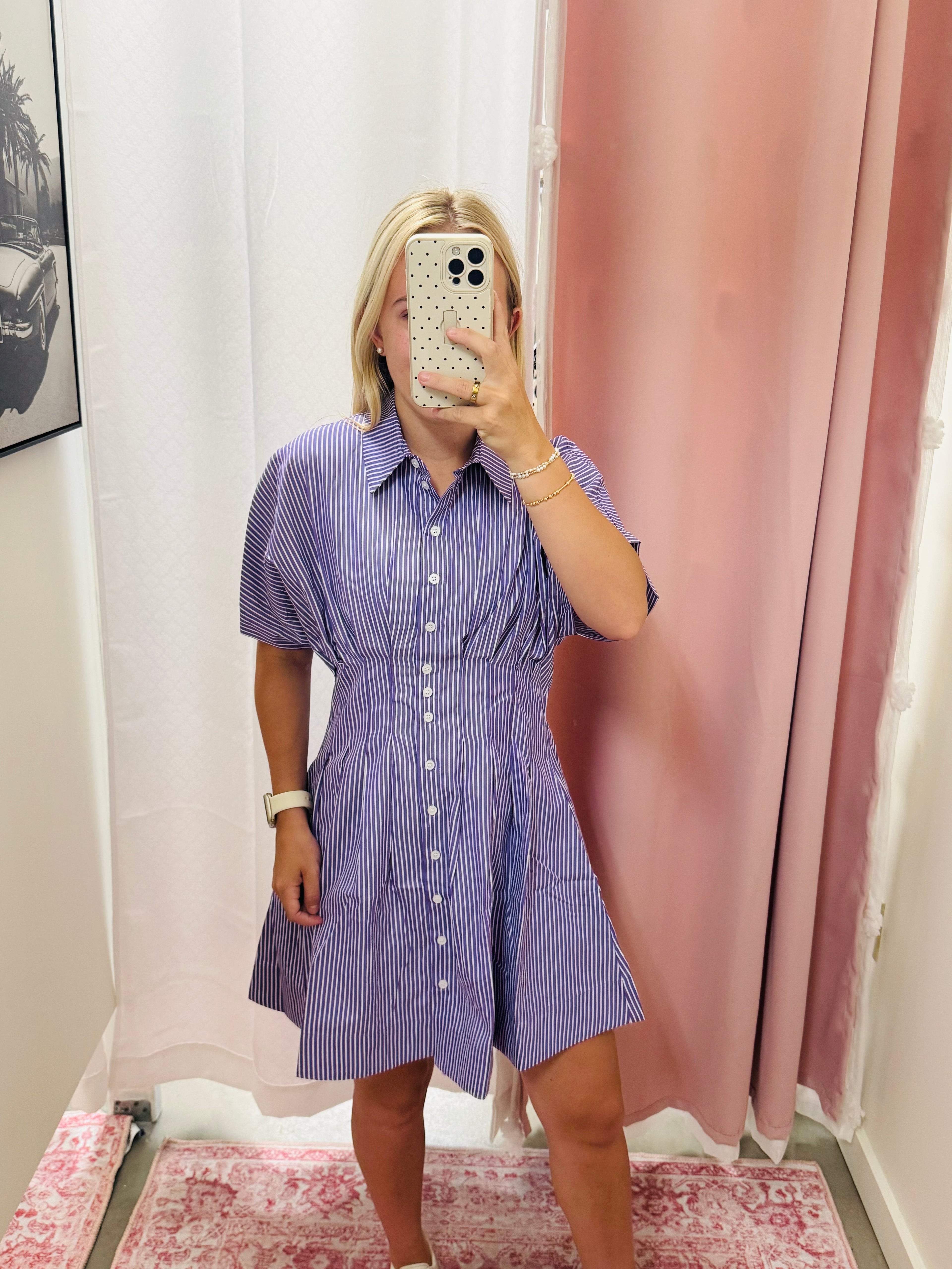 Purple Pleated Stripe Dress