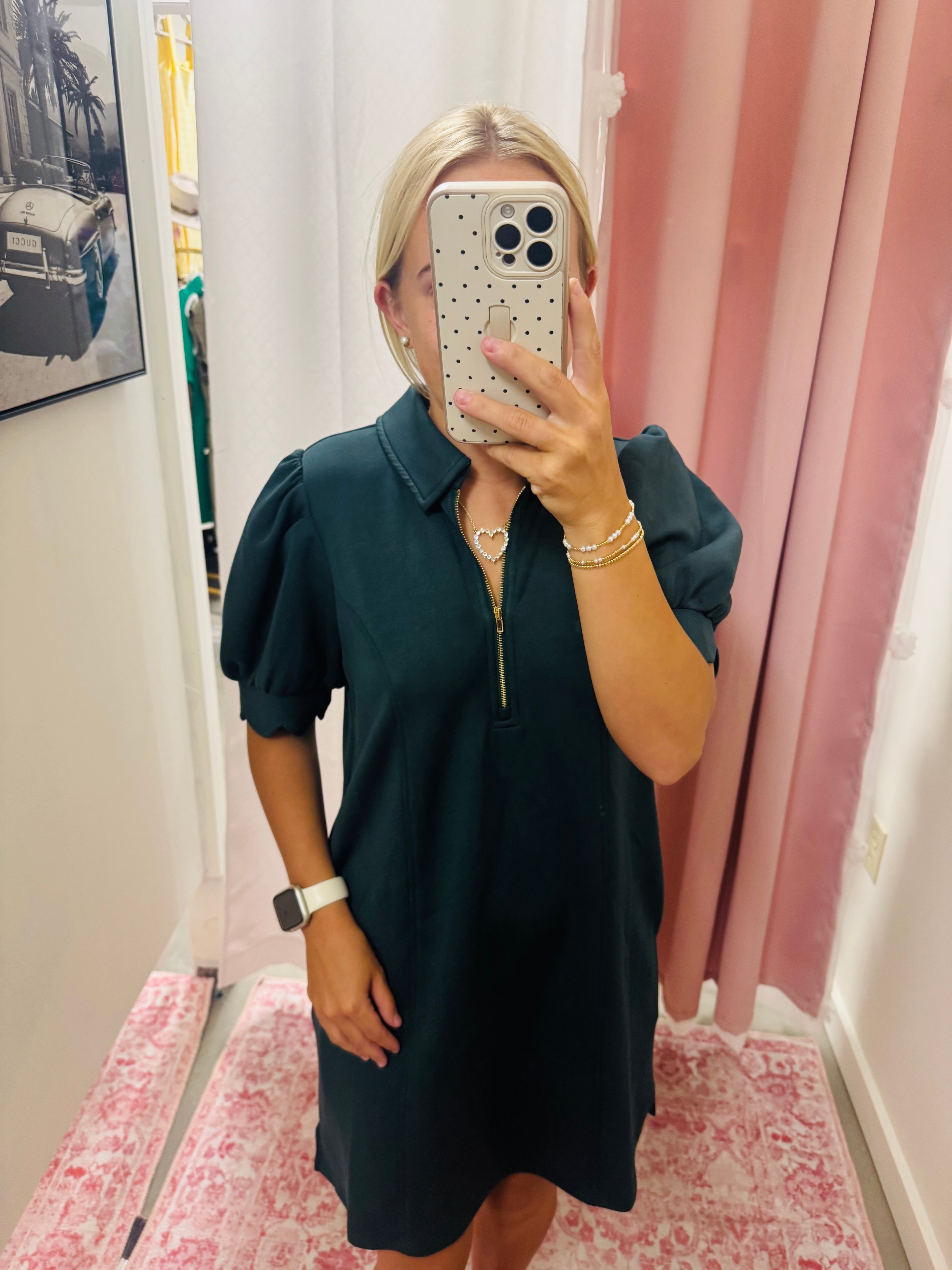 Deep Green Scalloped Sleeve Dress