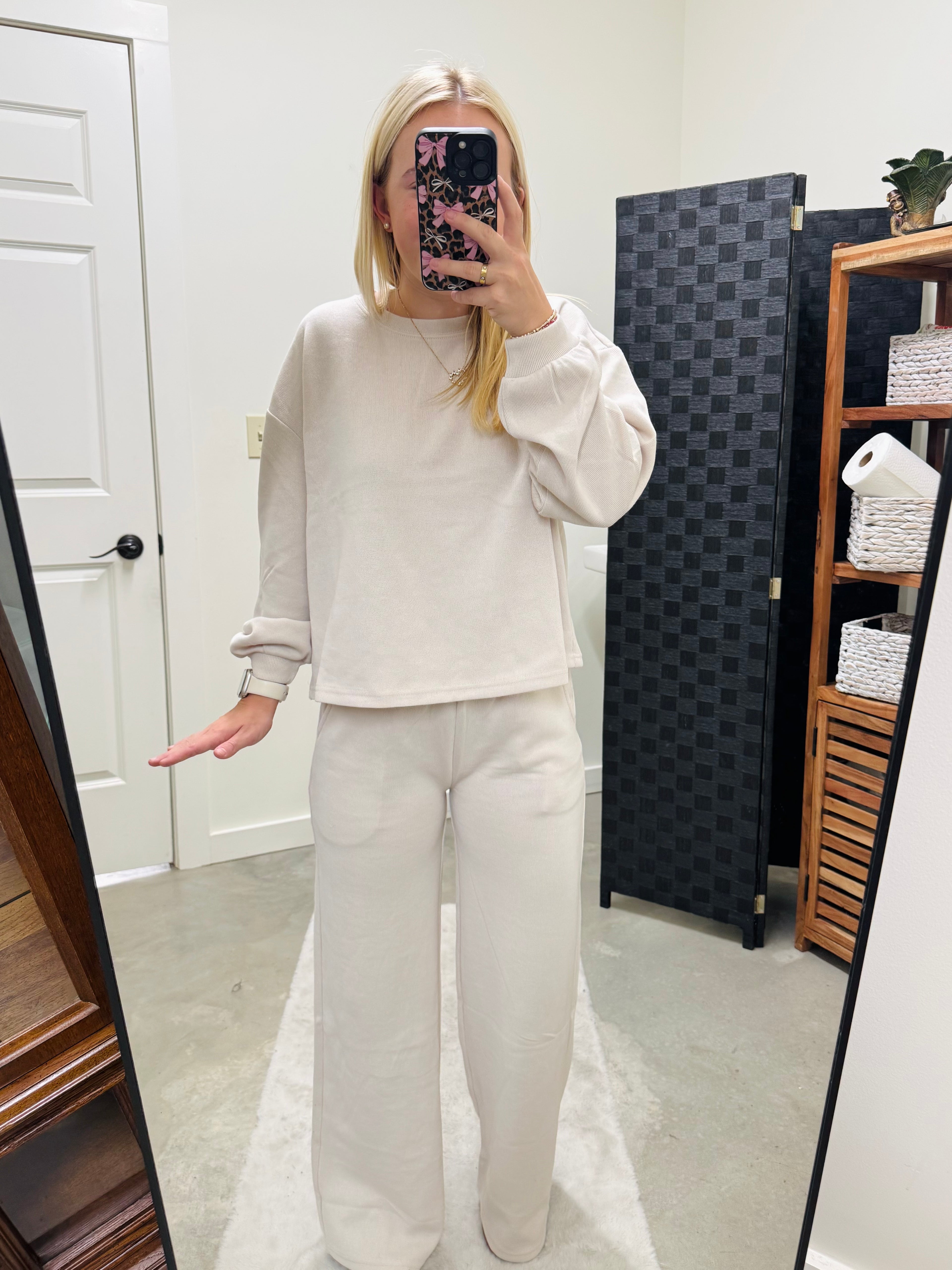 Beige Long Sleeve Pant Set