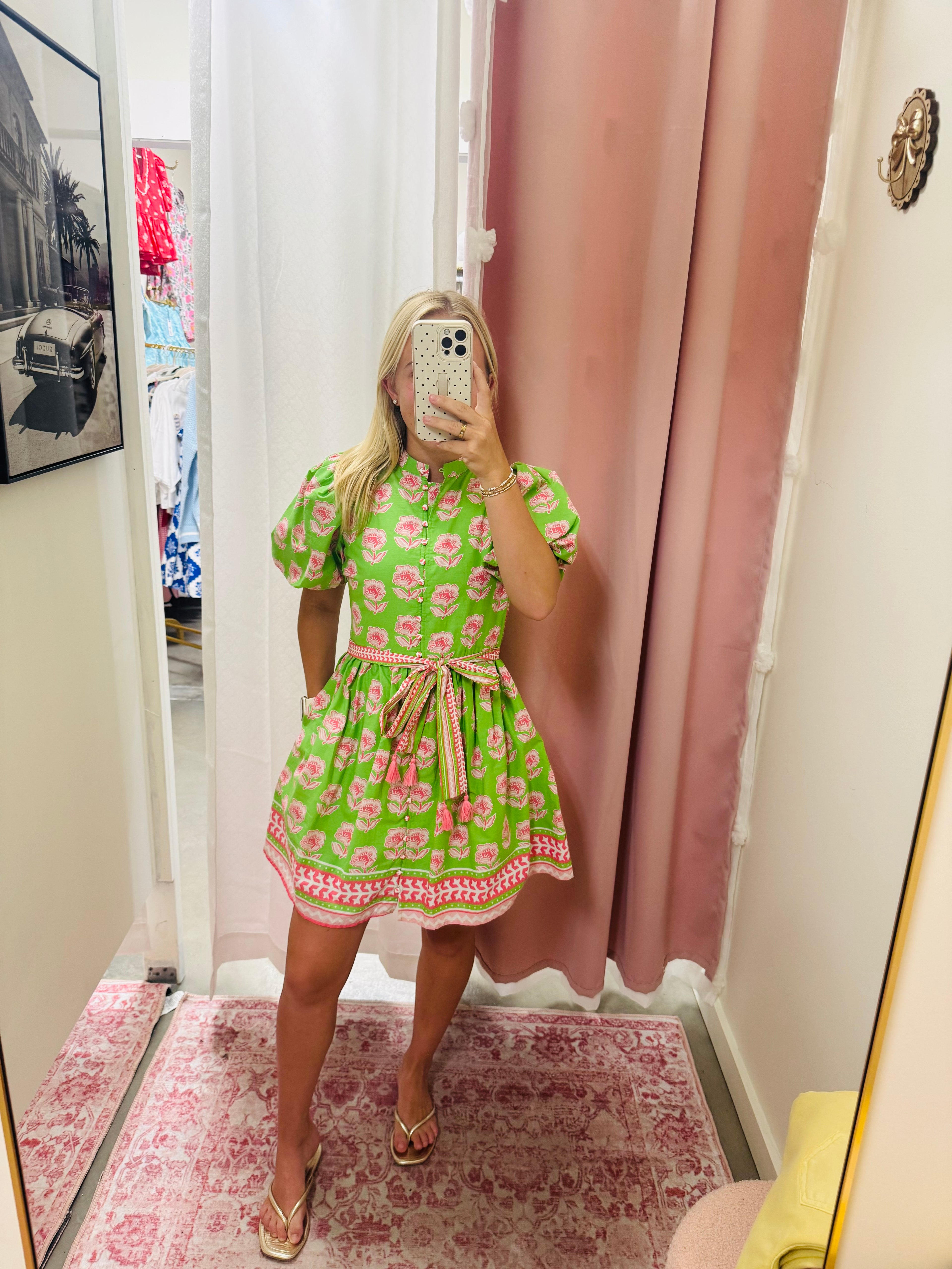 Pink and Green Mini Dress