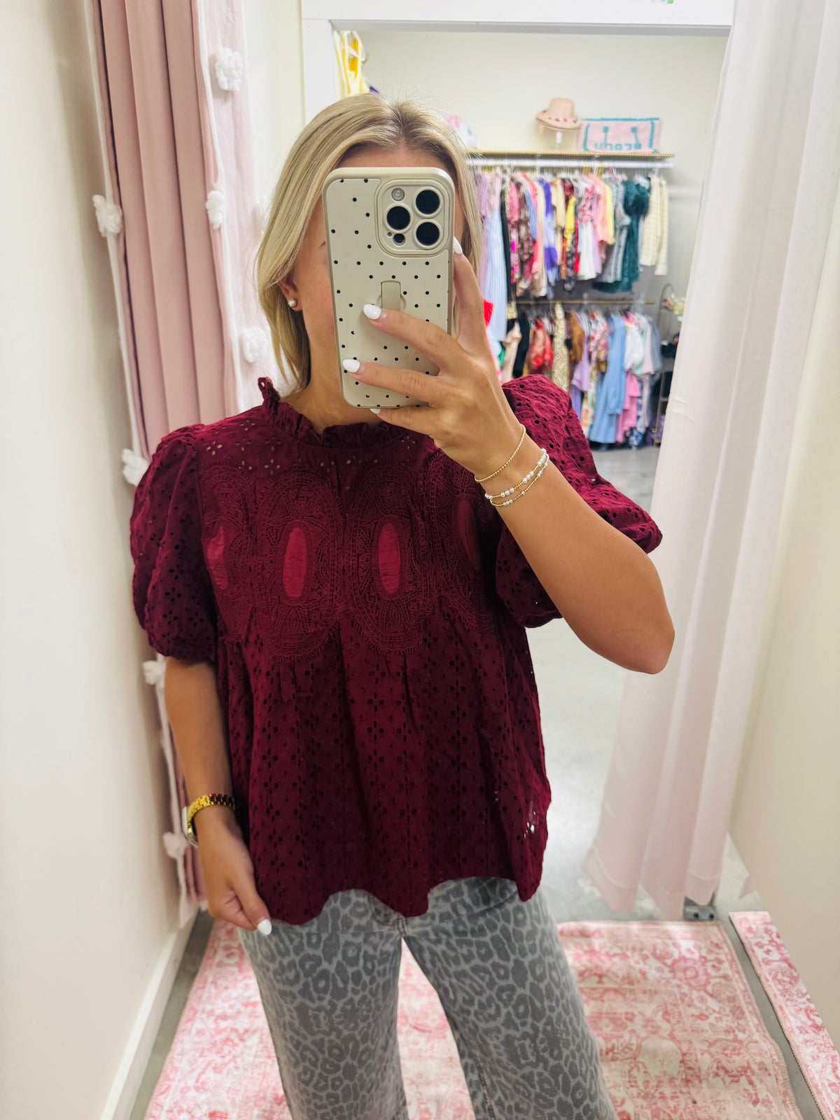 Burgundy Eyelet Top